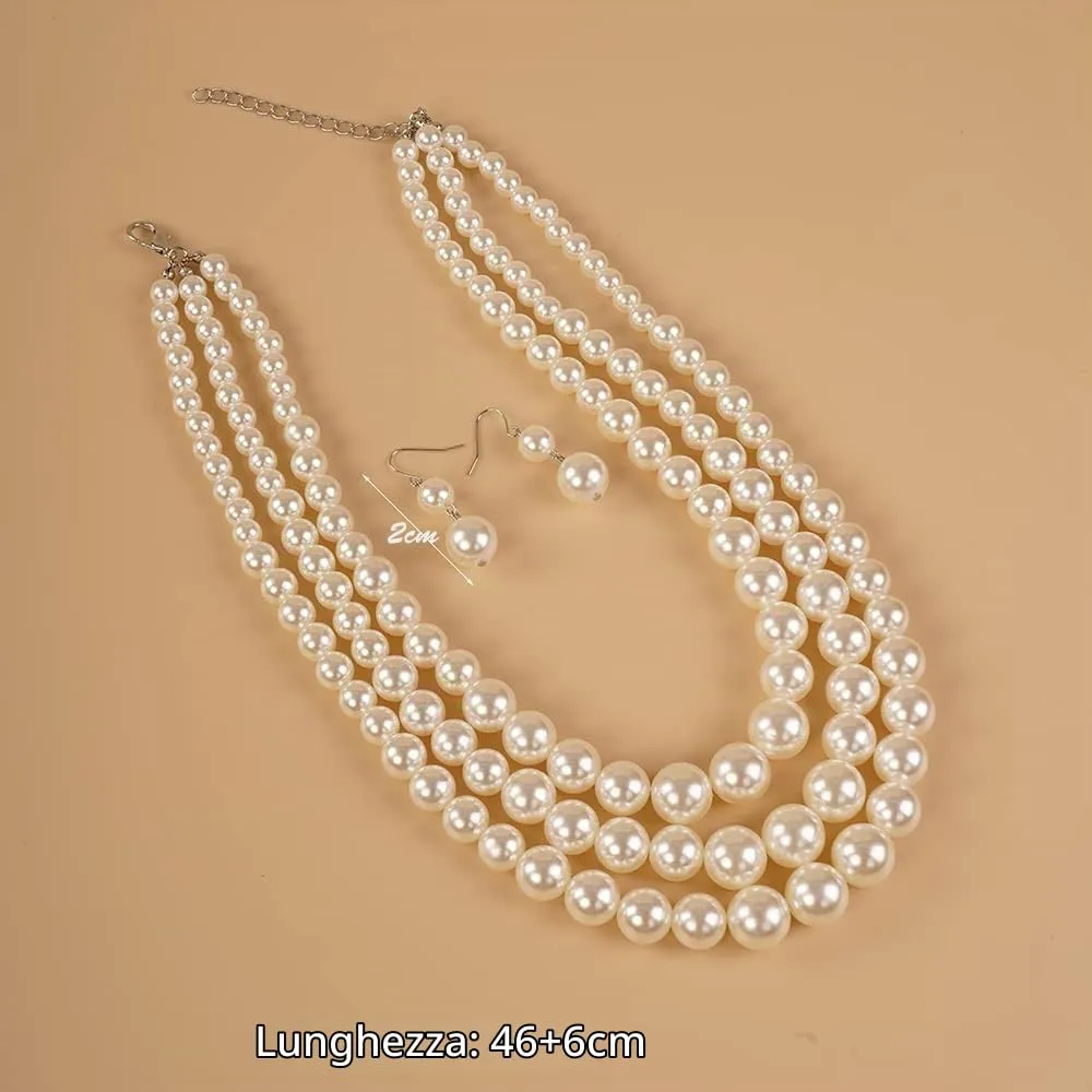 YERTTER Set Collana e Orecchini in Perle Finte Stile Anni '20 Gatsby, Nero - immagine 6