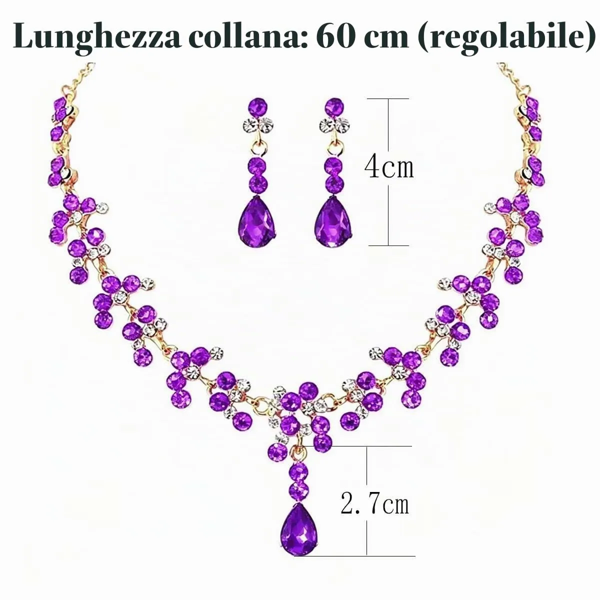 Carufin Bridal Wedding Crystal Necklace and Earrings Set (Viola) - immagine 2