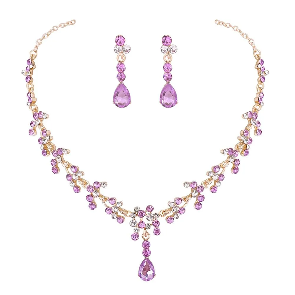 Carufin Bridal Wedding Crystal Necklace and Earrings Set (Viola) - immagine 3