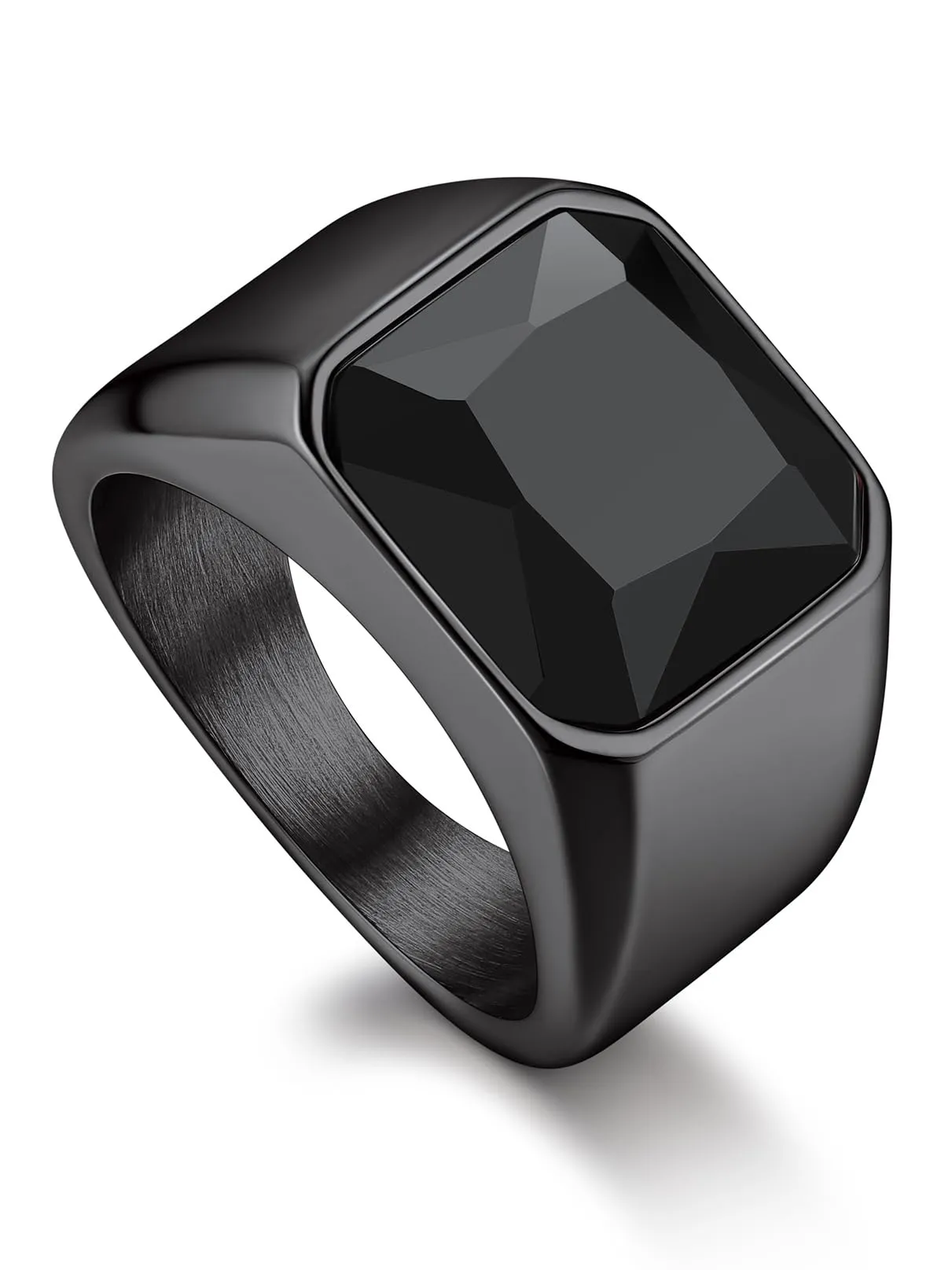 Bandmax Anello in Acciaio Inossidabile Nero con Pietra Onice, Misura 30 (Circonferenza 69.7mm) - immagine 1