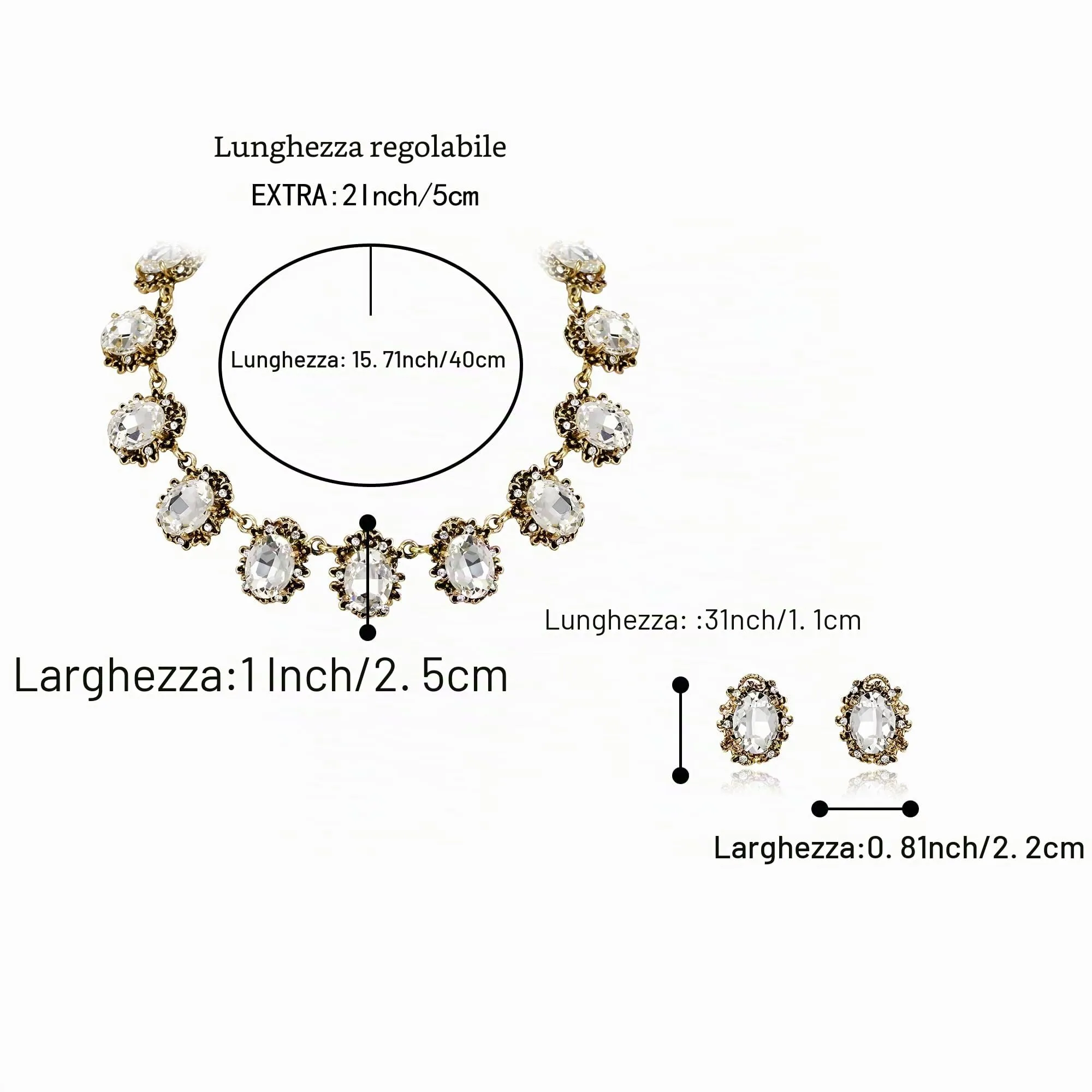 Clearine Set di Gioielli in Stile Vittoriano con Cammeo e Cristalli, Verde Smeraldo e Oro Anticato - immagine 5
