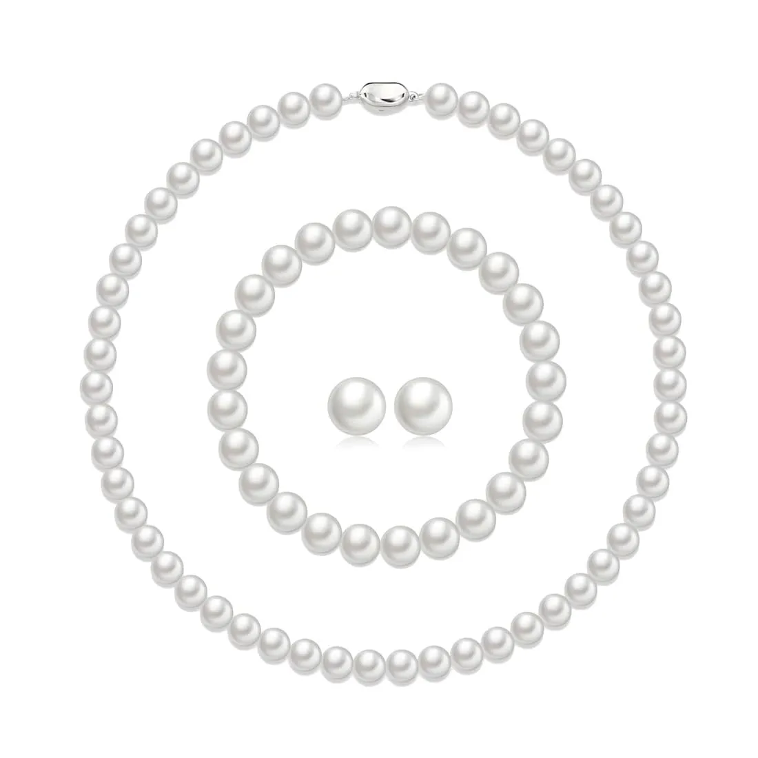 AOWVUTS Set di Gioielli in Perle Coltivate d'Acqua Dolce Bianco e Argento, Collana, Bracciale e Orecchini (8mm) - immagine 1