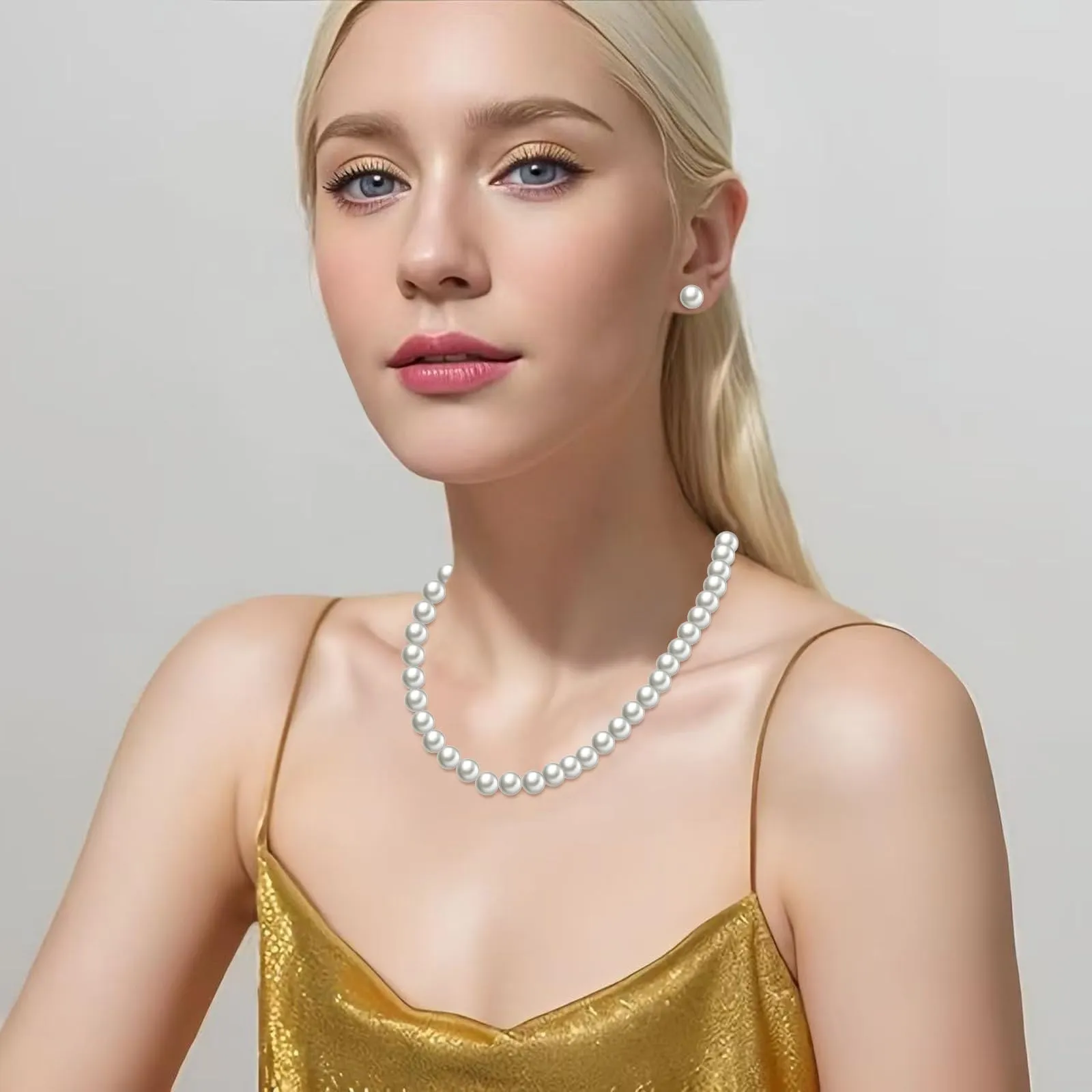 AOWVUTS Set di Gioielli in Perle Coltivate d'Acqua Dolce Bianco e Argento, Collana, Bracciale e Orecchini (8mm) - immagine 4