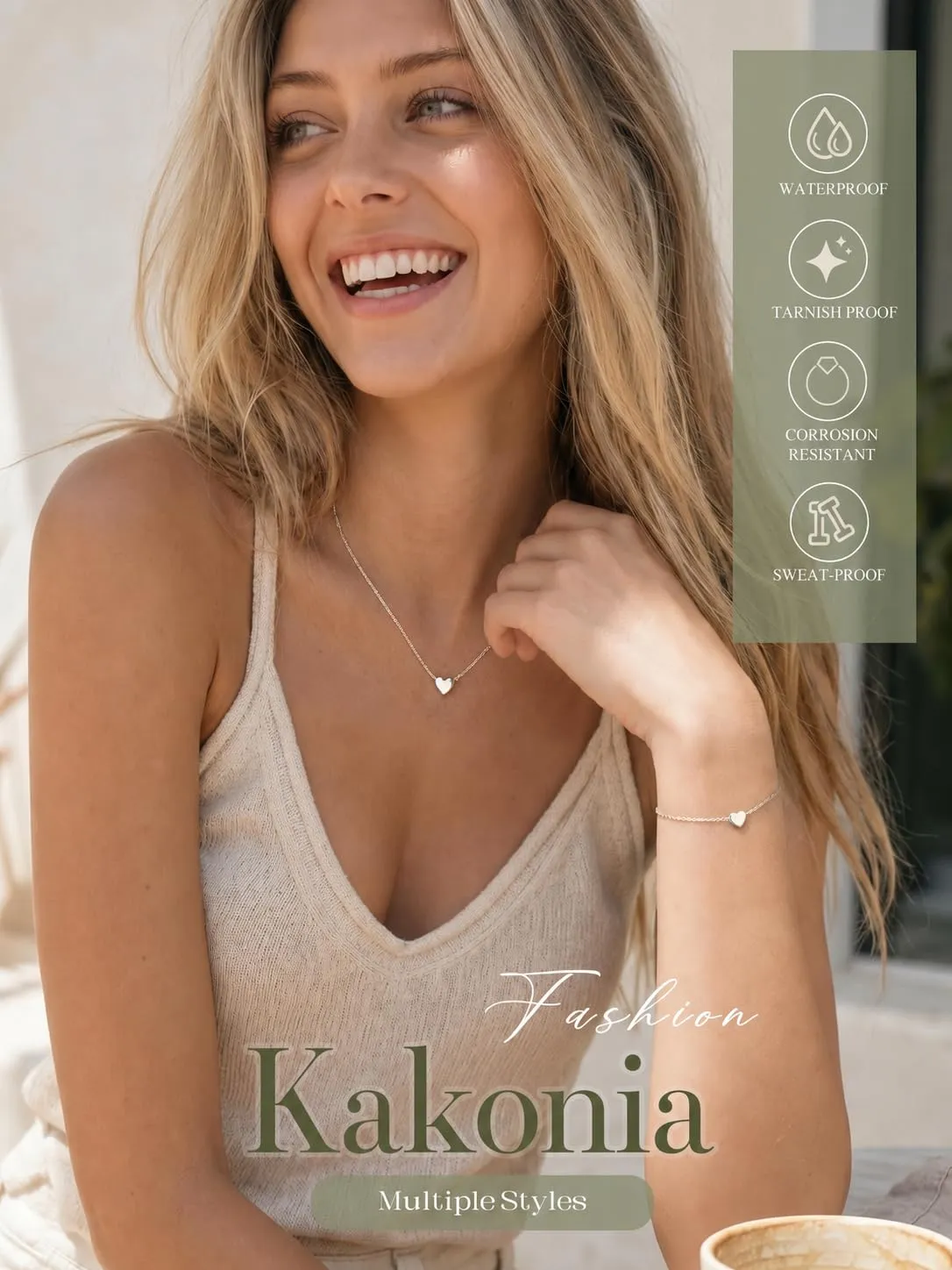 Kakonia Parure Gioielli Donna Ipoallergenico Set Collana e Bracciale con Pendente Cuore - Argento - immagine 3