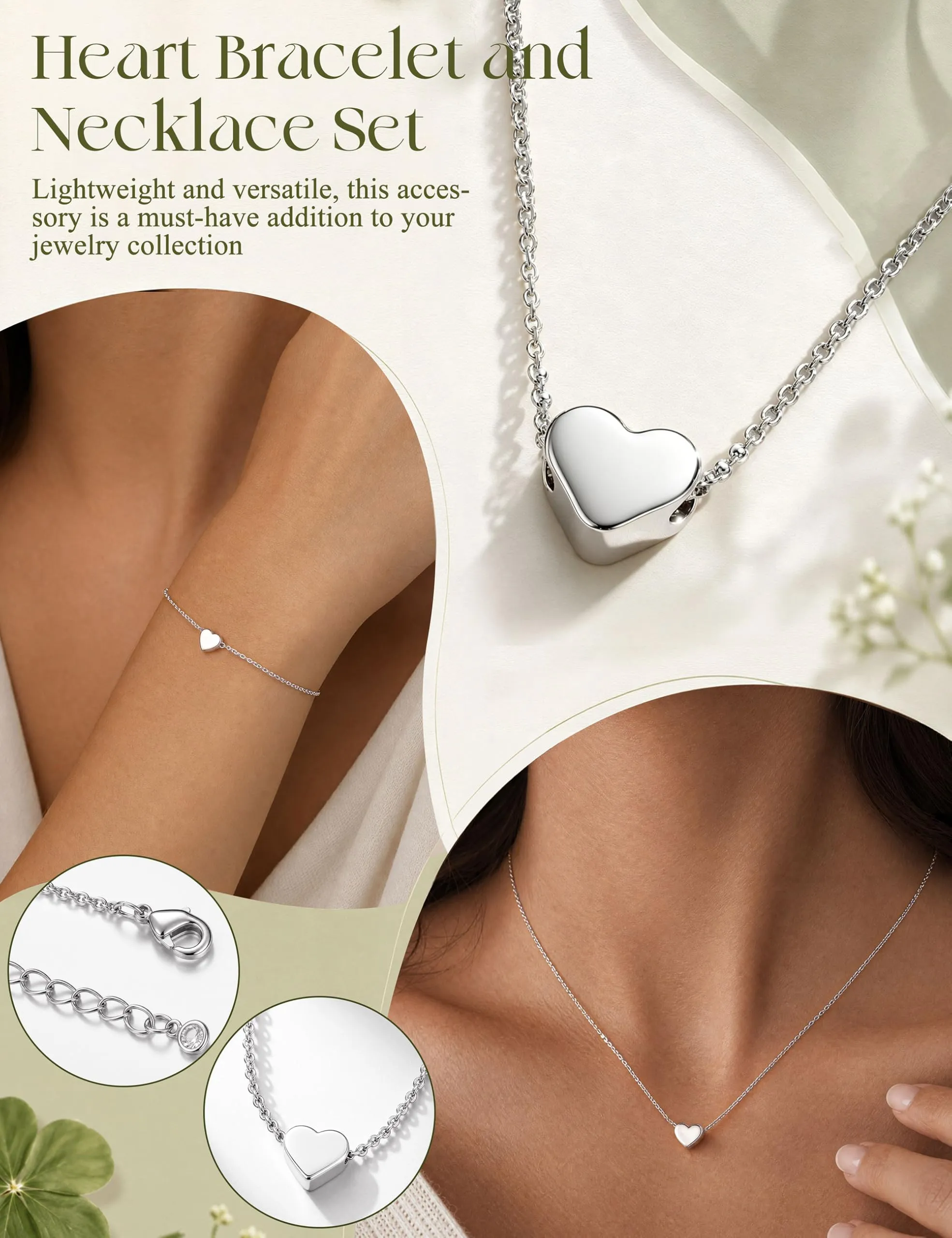 Kakonia Parure Gioielli Donna Ipoallergenico Set Collana e Bracciale con Pendente Cuore - Argento - immagine 4