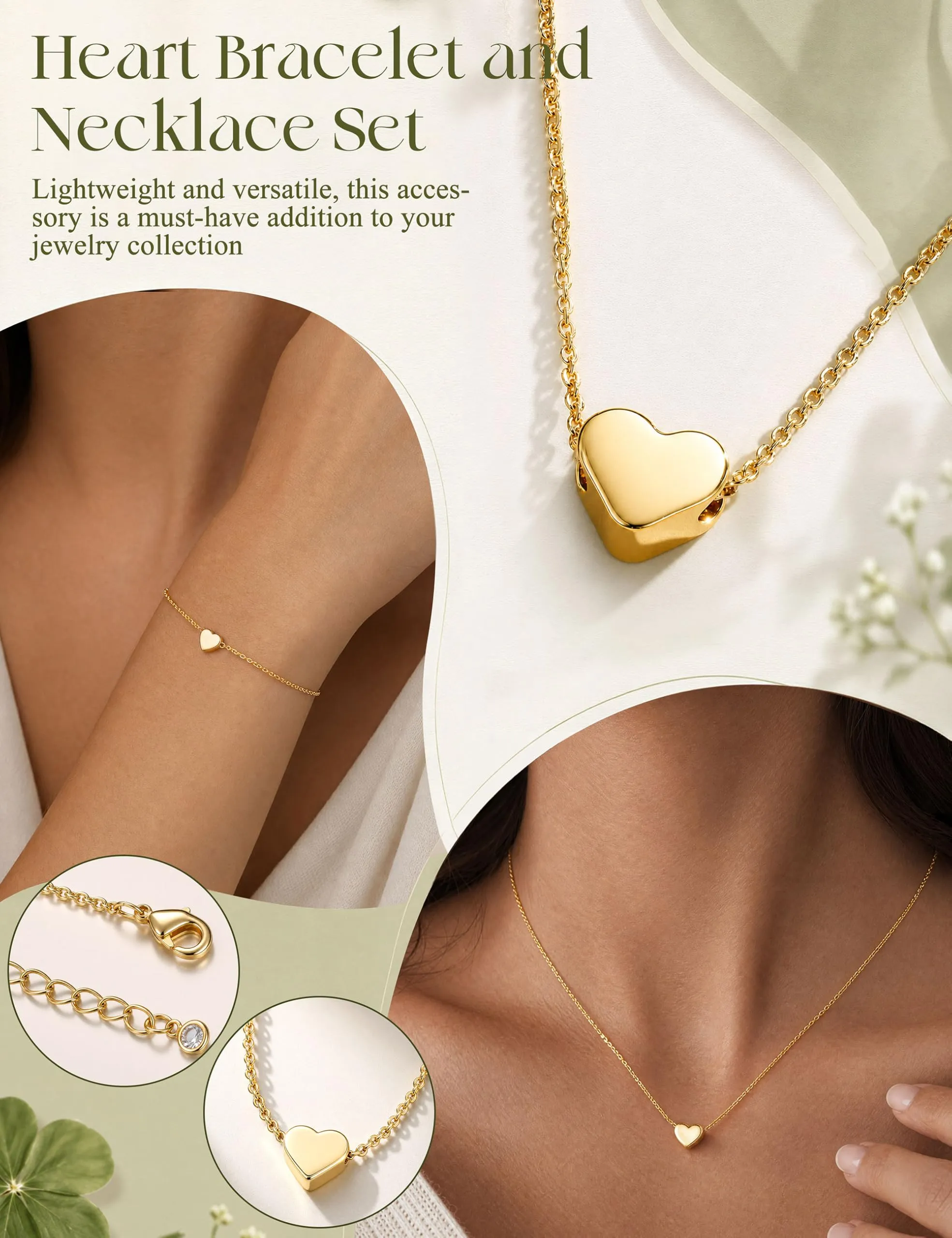 Kakonia Set Collana e Bracciale Donna Ipoallergenico con Pendente Cuore - Oro - G-H - immagine 4