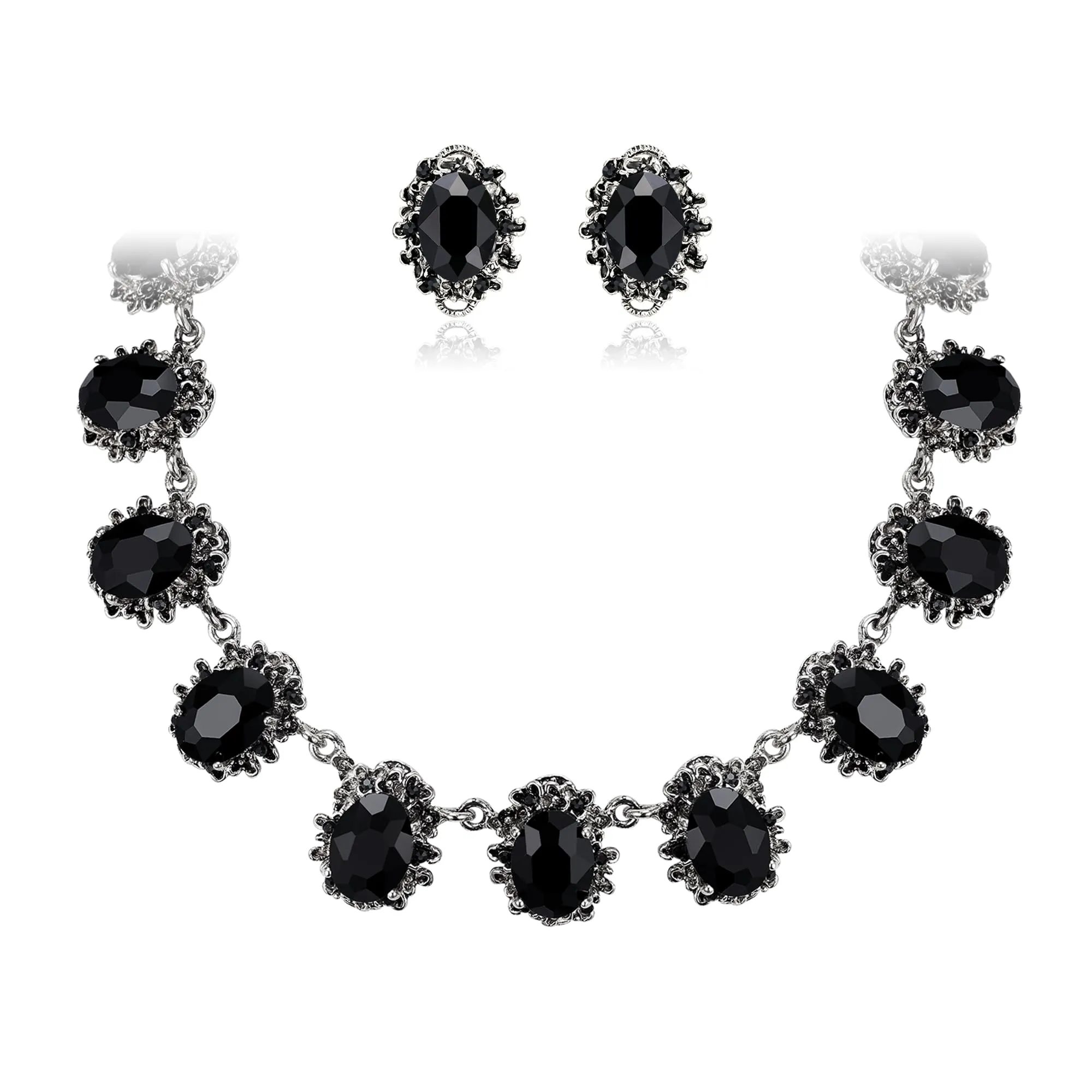 Clearine Set di gioielli in stile vittoriano con collana e orecchini in cristallo ovale cameo - immagine 1