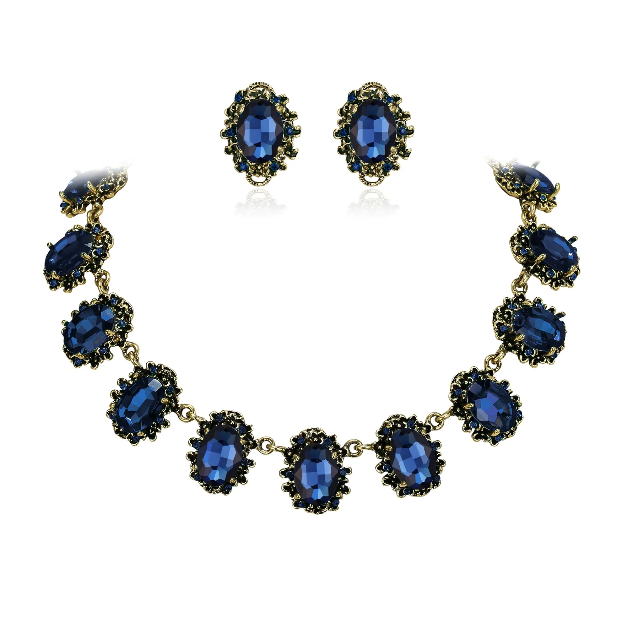 Clearine Set di gioielli in stile vittoriano con collana e orecchini da donna, cammeo in cristallo ovale, Smeraldo, 16.7 inches - immagine 1