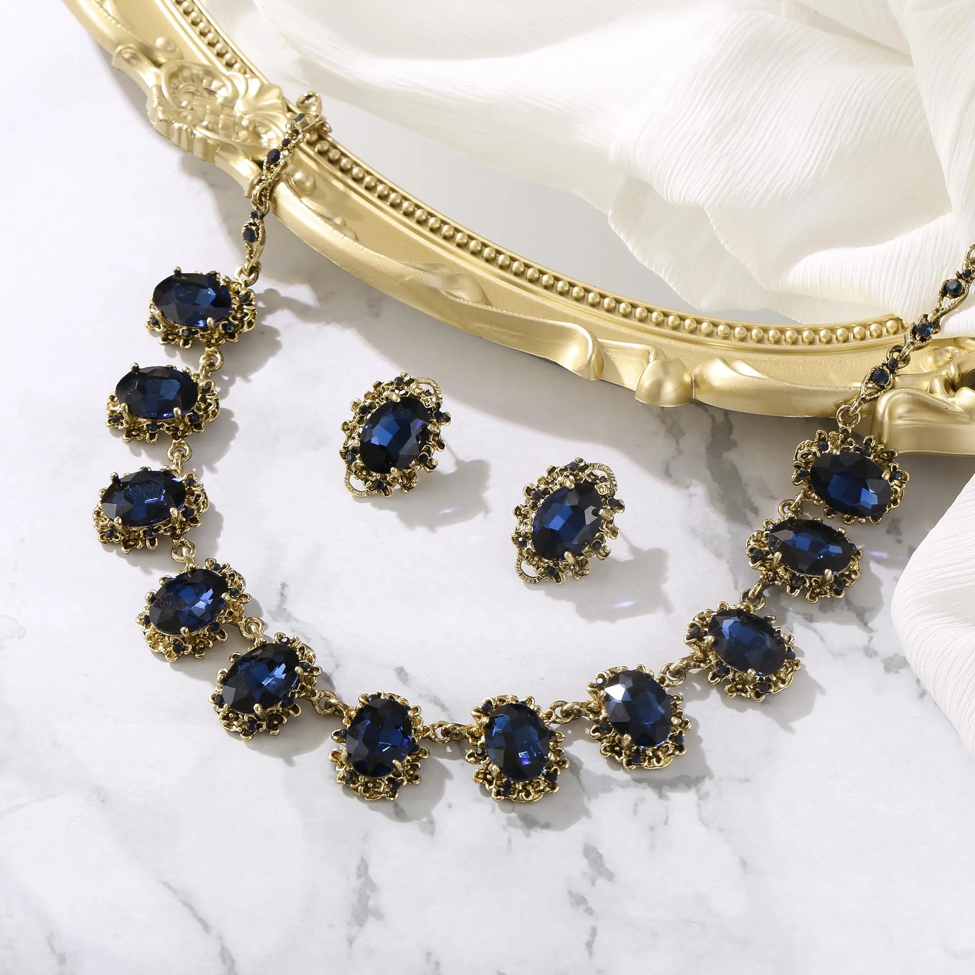 Clearine Set di gioielli in stile vittoriano con collana e orecchini da donna, cammeo in cristallo ovale, Smeraldo, 16.7 inches - immagine 4