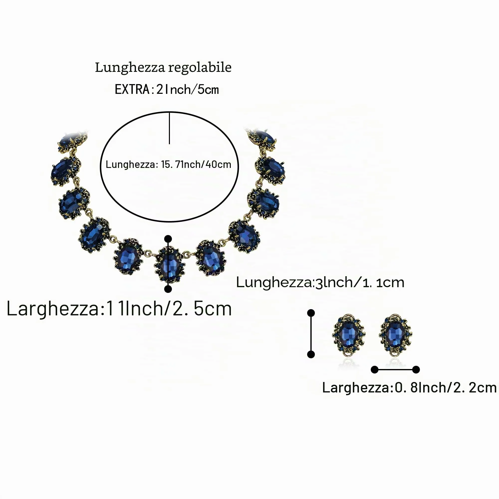 Clearine Set di gioielli in stile vittoriano con collana e orecchini da donna, cammeo in cristallo ovale, Smeraldo, 16.7 inches - immagine 5