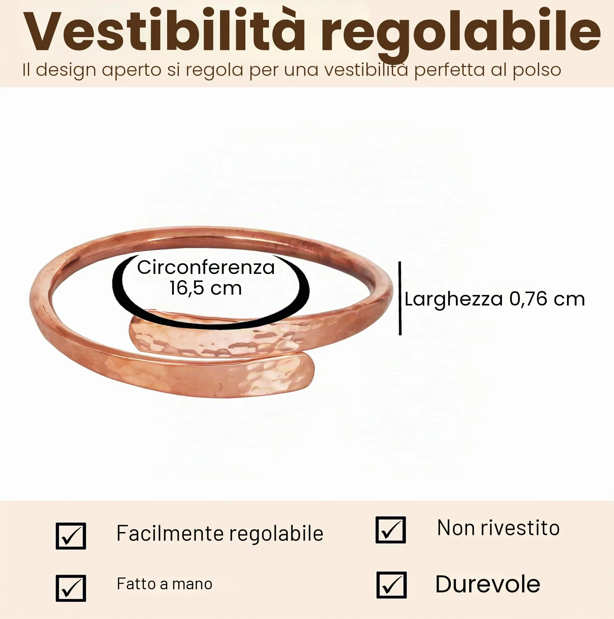 Touchstone Bracciale in Rame Stile Tibetano Forgiato a Mano, Regolabile - immagine 5