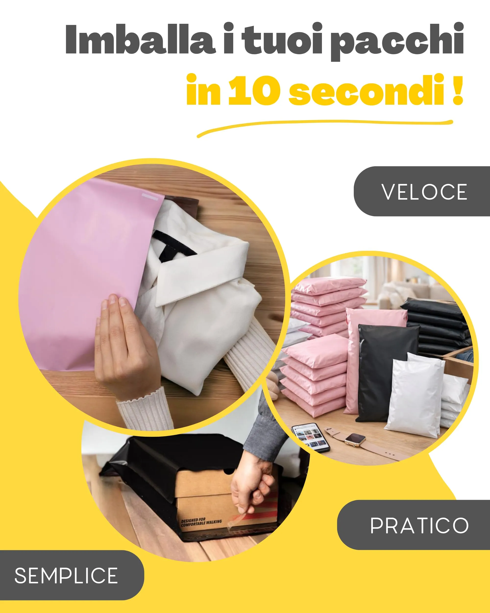 EmballaX Buste per Spedizioni Vinted, Taglie S/M/L, 30 Pezzi, Plastica Ultra-Resistente e Impermeabile - immagine 4