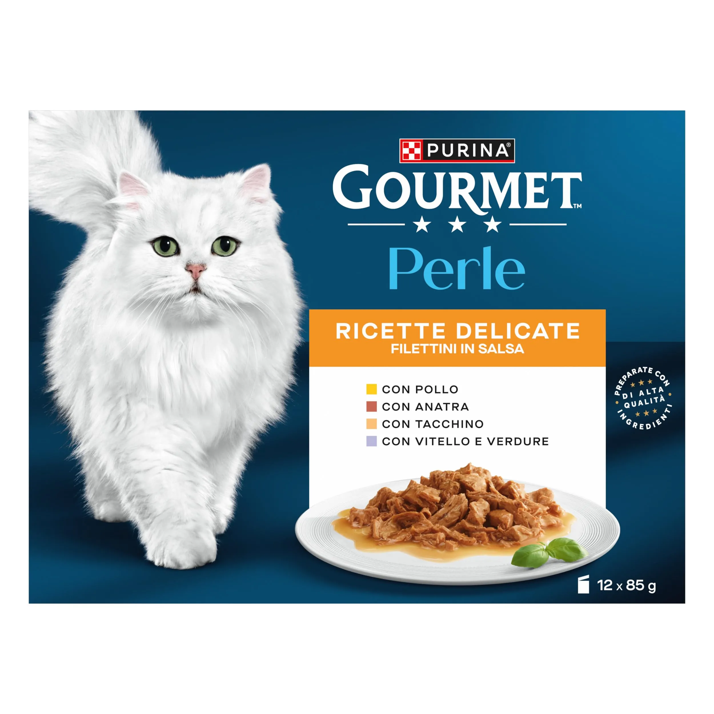Gourmet Perle Umido Gatto Filettini in Salsa con Pollo, Anatra, Tacchino, Vitello e Verdure, 72 buste da 85 g - immagine 2