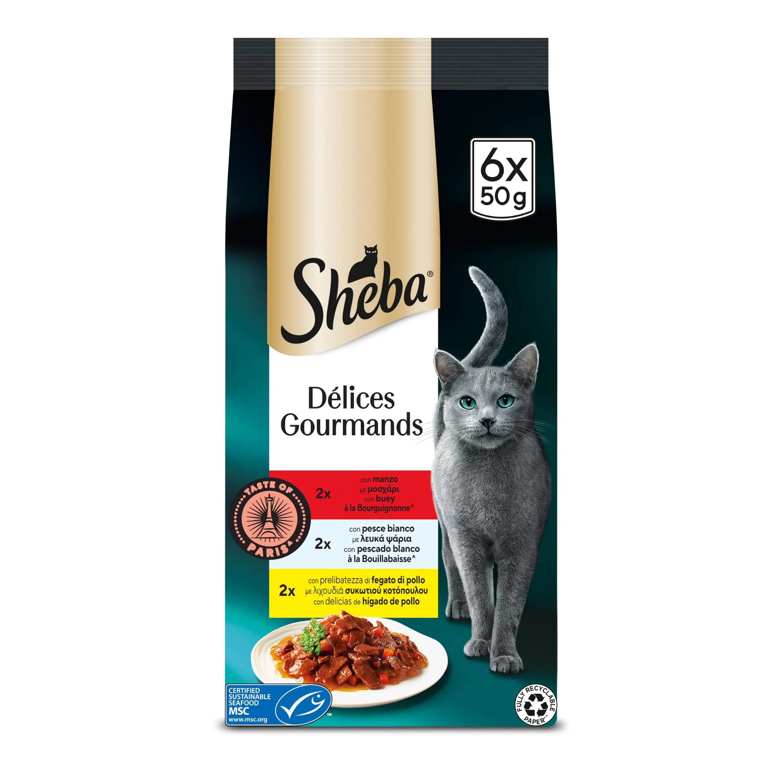 Sheba Del Gourmands Taste of Paris Cibo Umido per Gatti, 6x50g - immagine 1