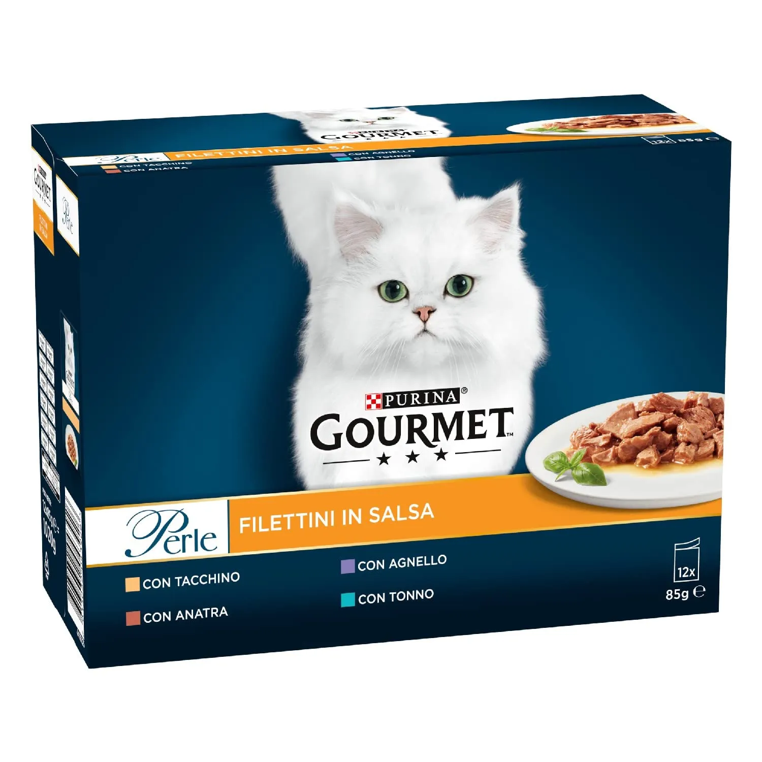Gourmet Perle Cibo Umido per Gatti Adulti Filettini in Salsa con Tacchino, Tonno, Anatra, Agnello, 72 Buste da 85g - immagine 2