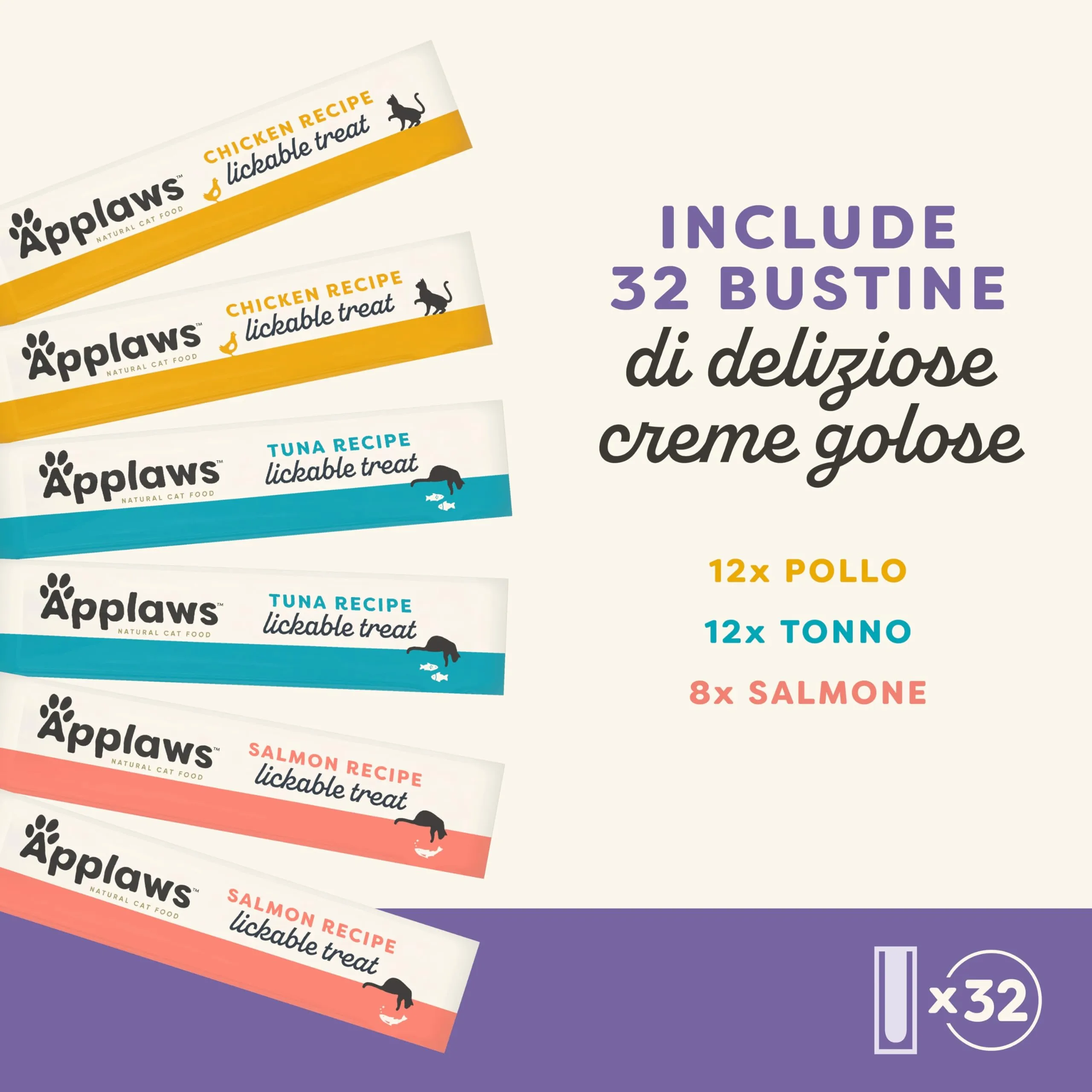 Applaws Snack Cremoso Lickable per Gatti e Gattini, Senza Cereali, Multipack Assortito, 32 x 15g - immagine 2