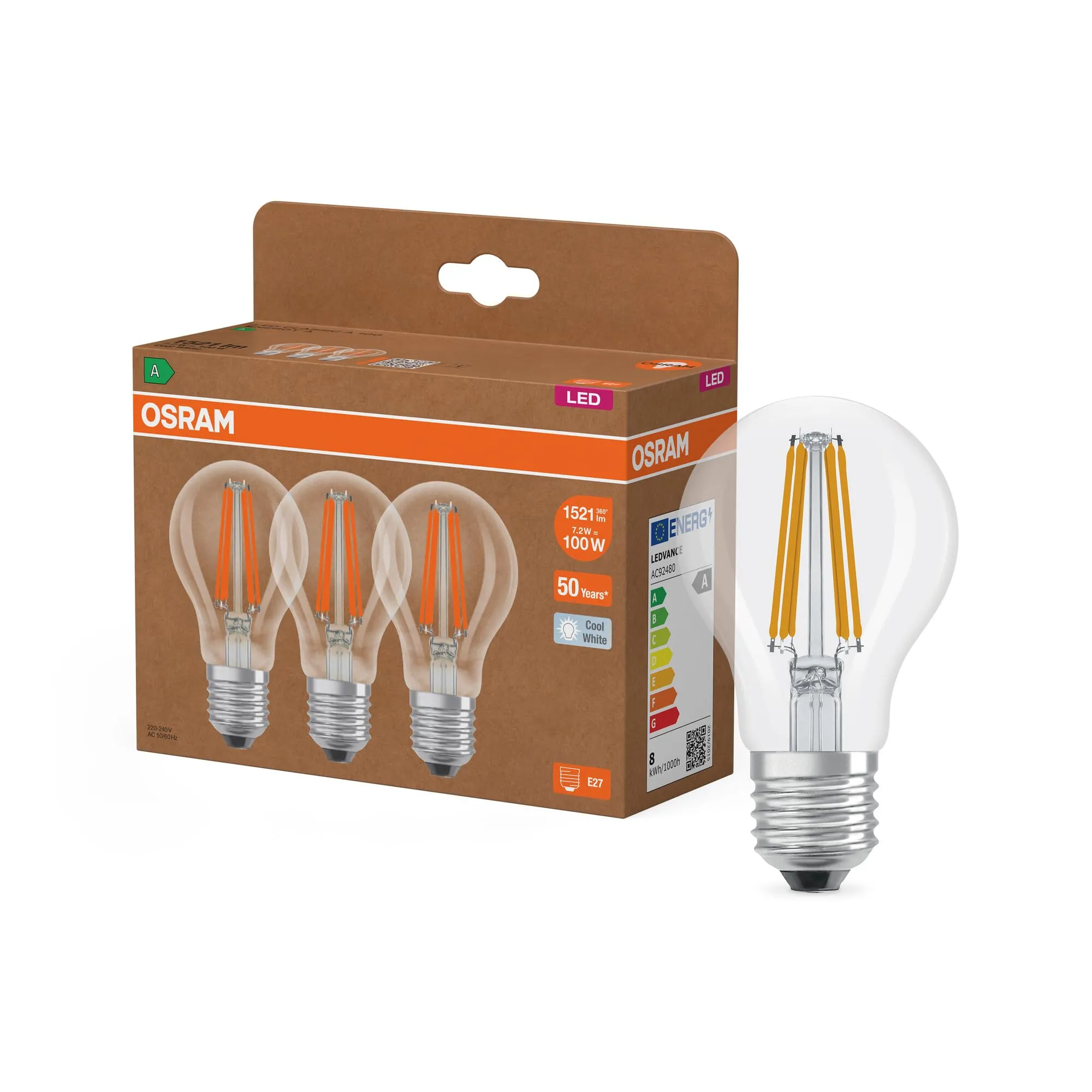 Osram Lampada LED Classica A100 7,2W 4000K Trasparente E27 - immagine 1