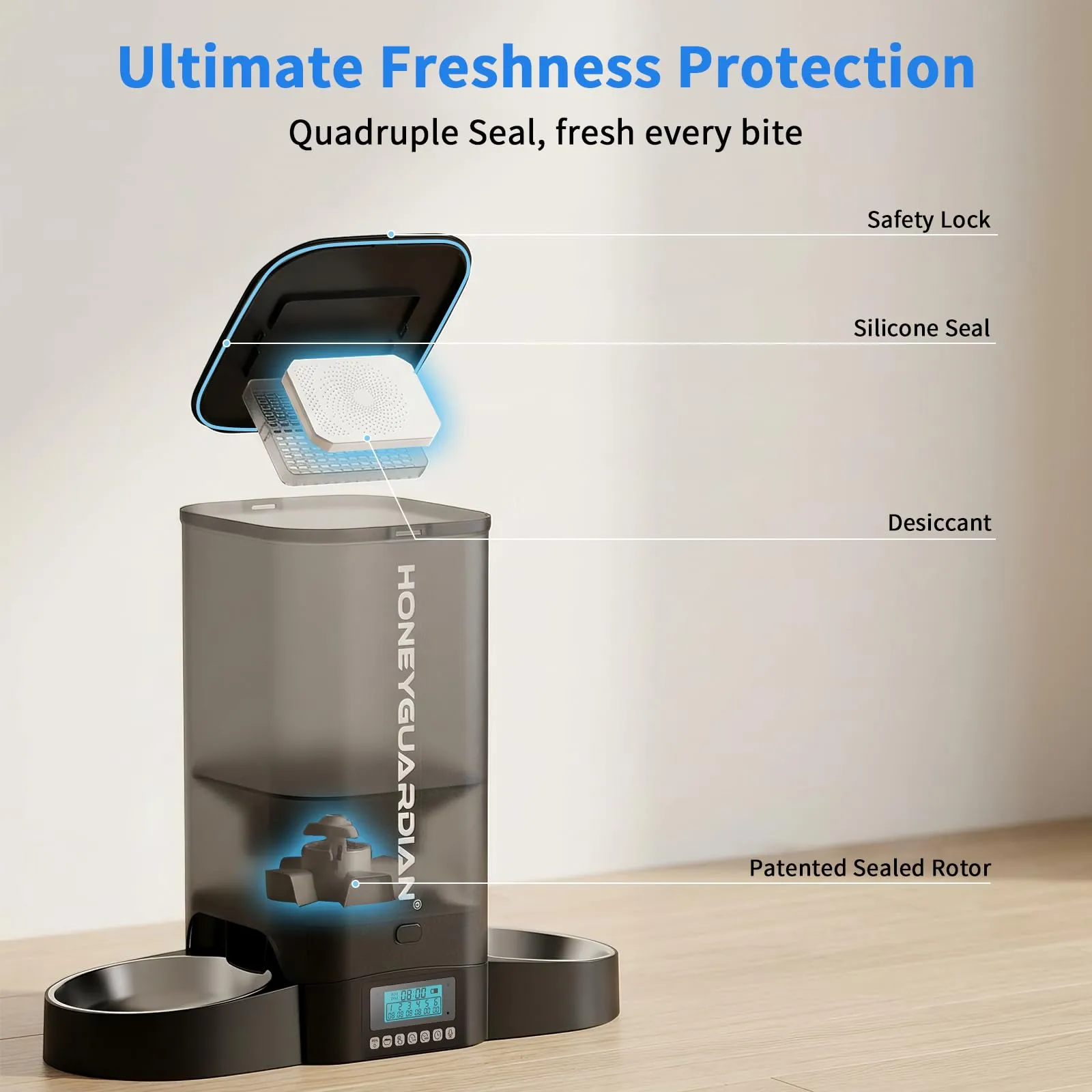 HoneyGuaridan Distributore Automatico Cibo Gatti 5L con Timer e 2 Ciotole - immagine 6