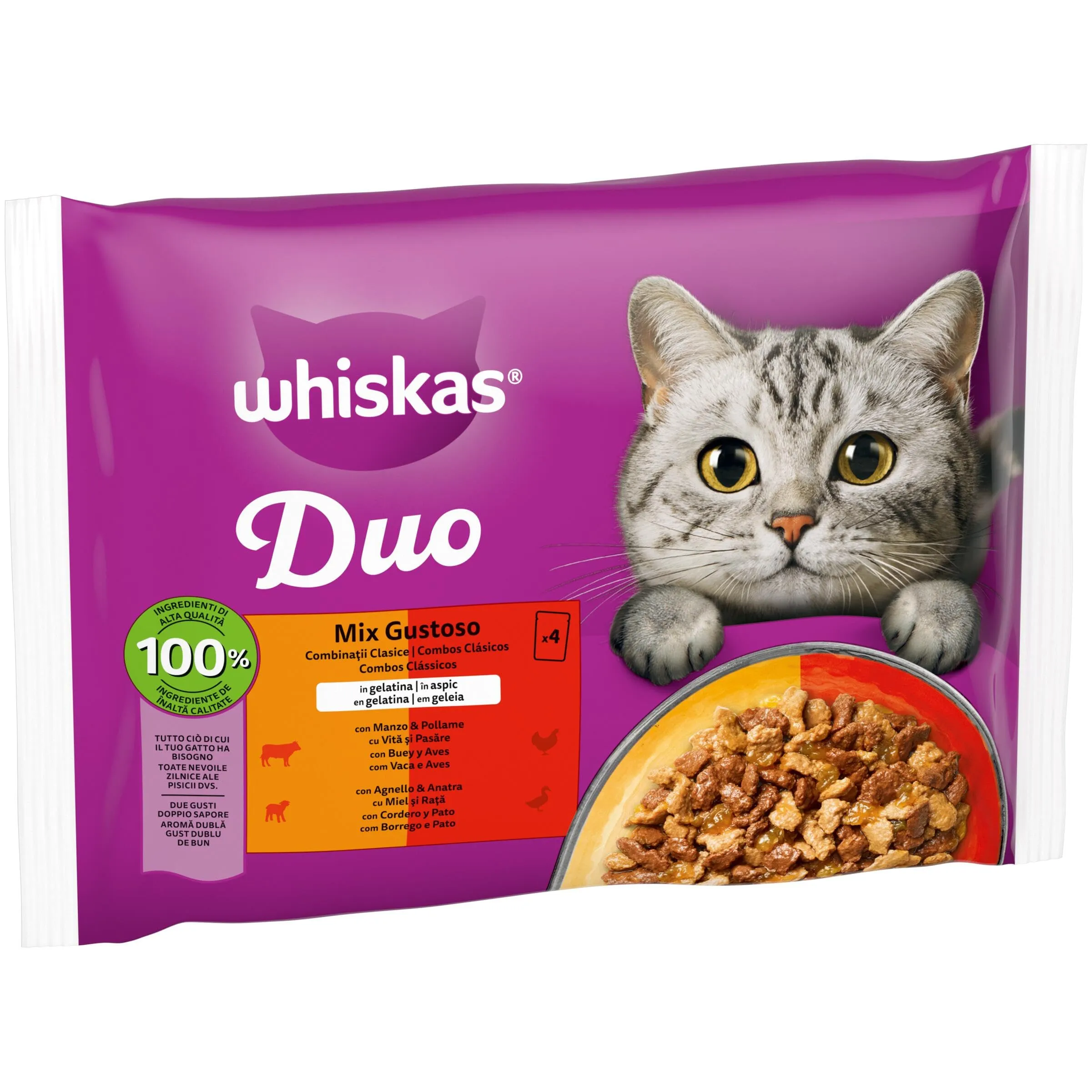 Whiskas Duo Cibo Umido in Gelatina per Gatti Adulti, Mix Gustoso, 4x85g, Confezione da 13 - immagine 2