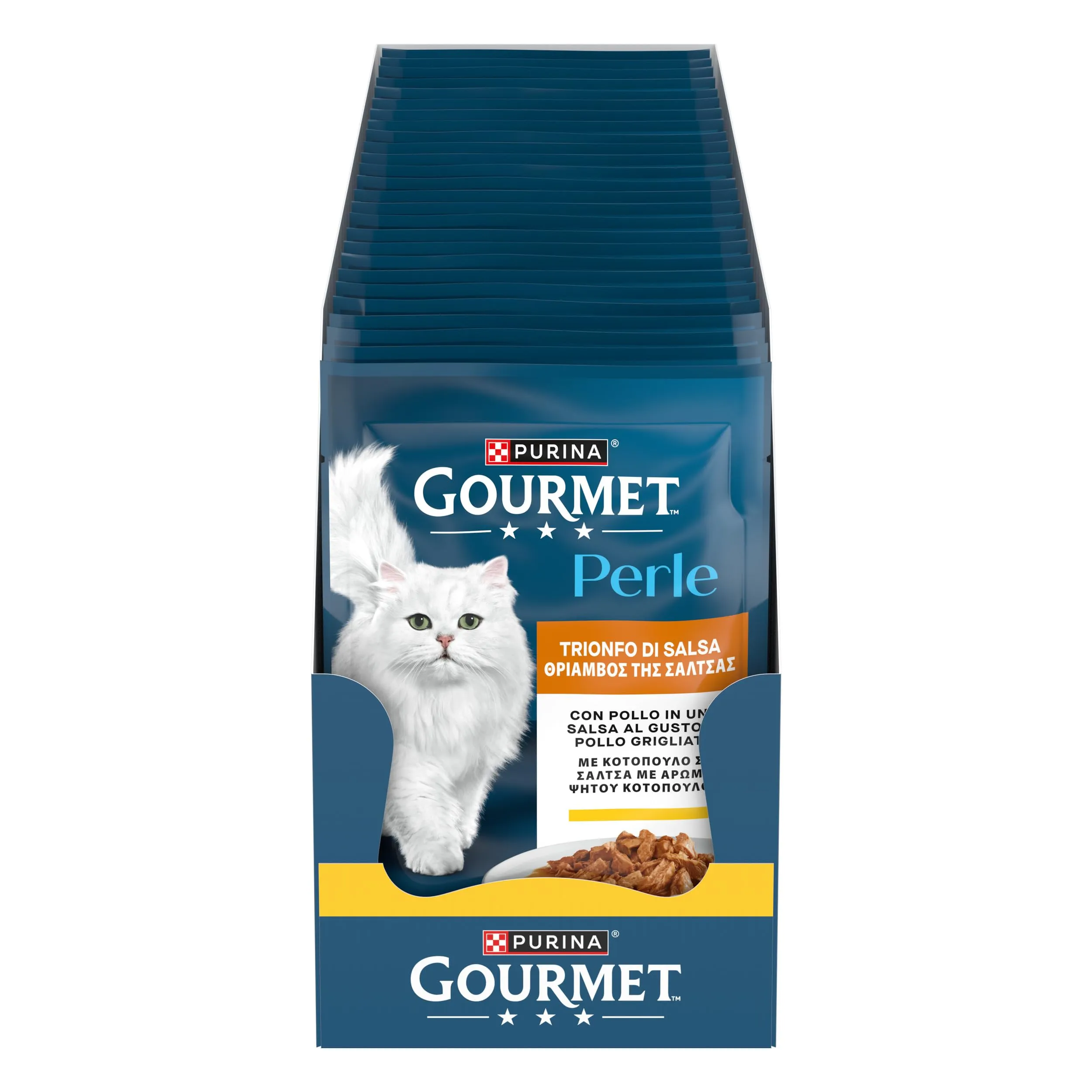 Gourmet Perle Trionfo di Salsa Cibo Umido per Gatti Adulti, Bocconcini con Pollo, 26 Buste da 85g - immagine 1