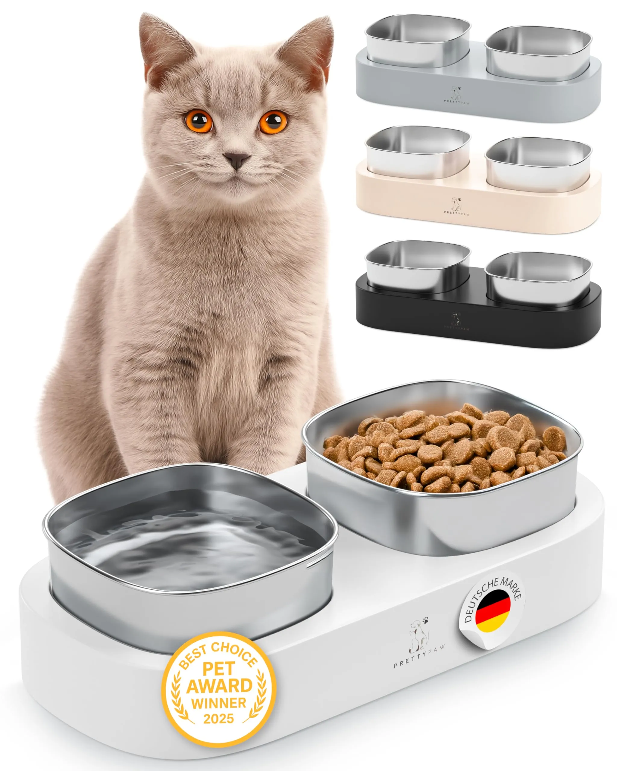 Pretty Paw Ciotole per Gatti Rialzate in Acciaio Inox, Bianco - immagine 1