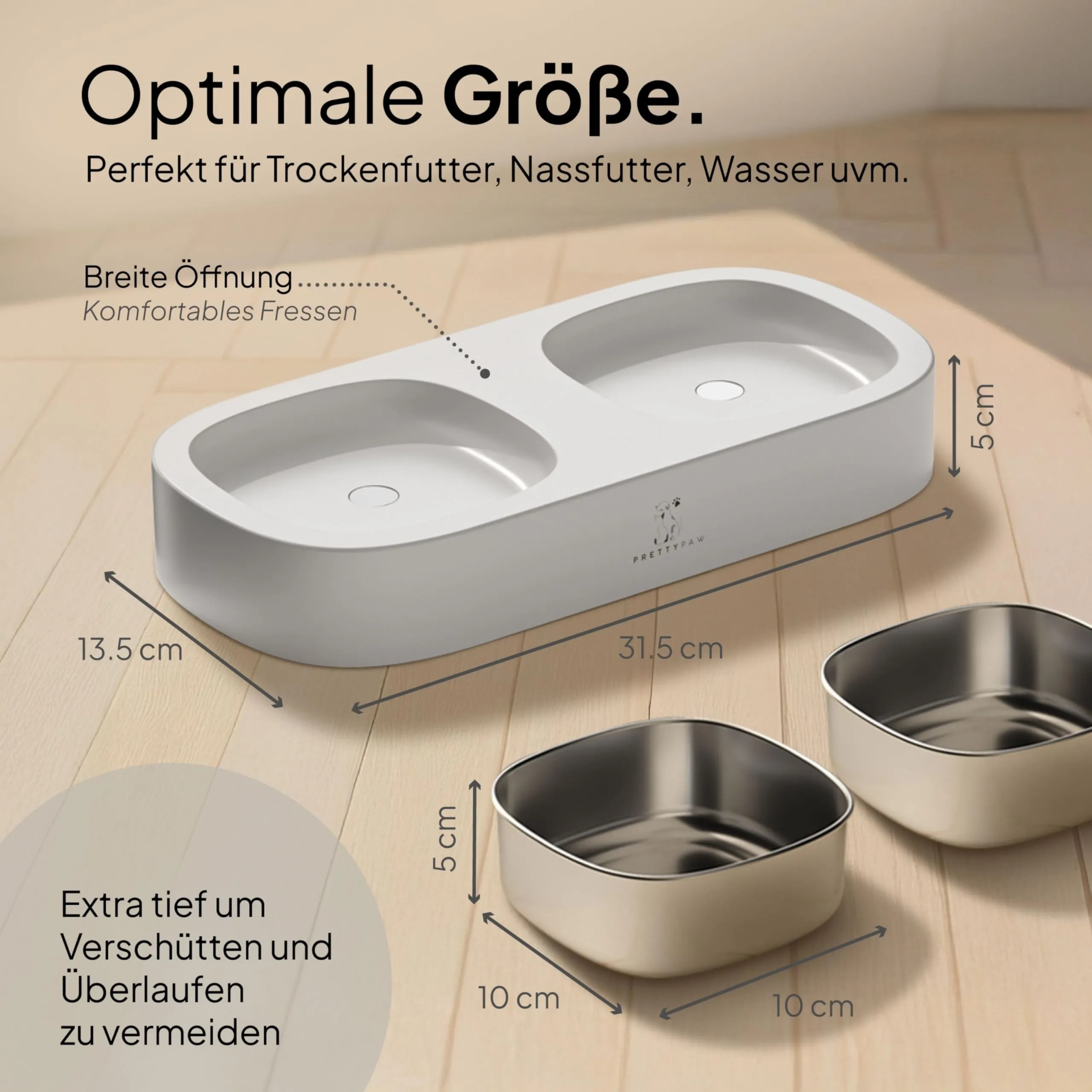Pretty Paw Ciotole per Gatti Rialzate in Acciaio Inox, Bianco - immagine 5