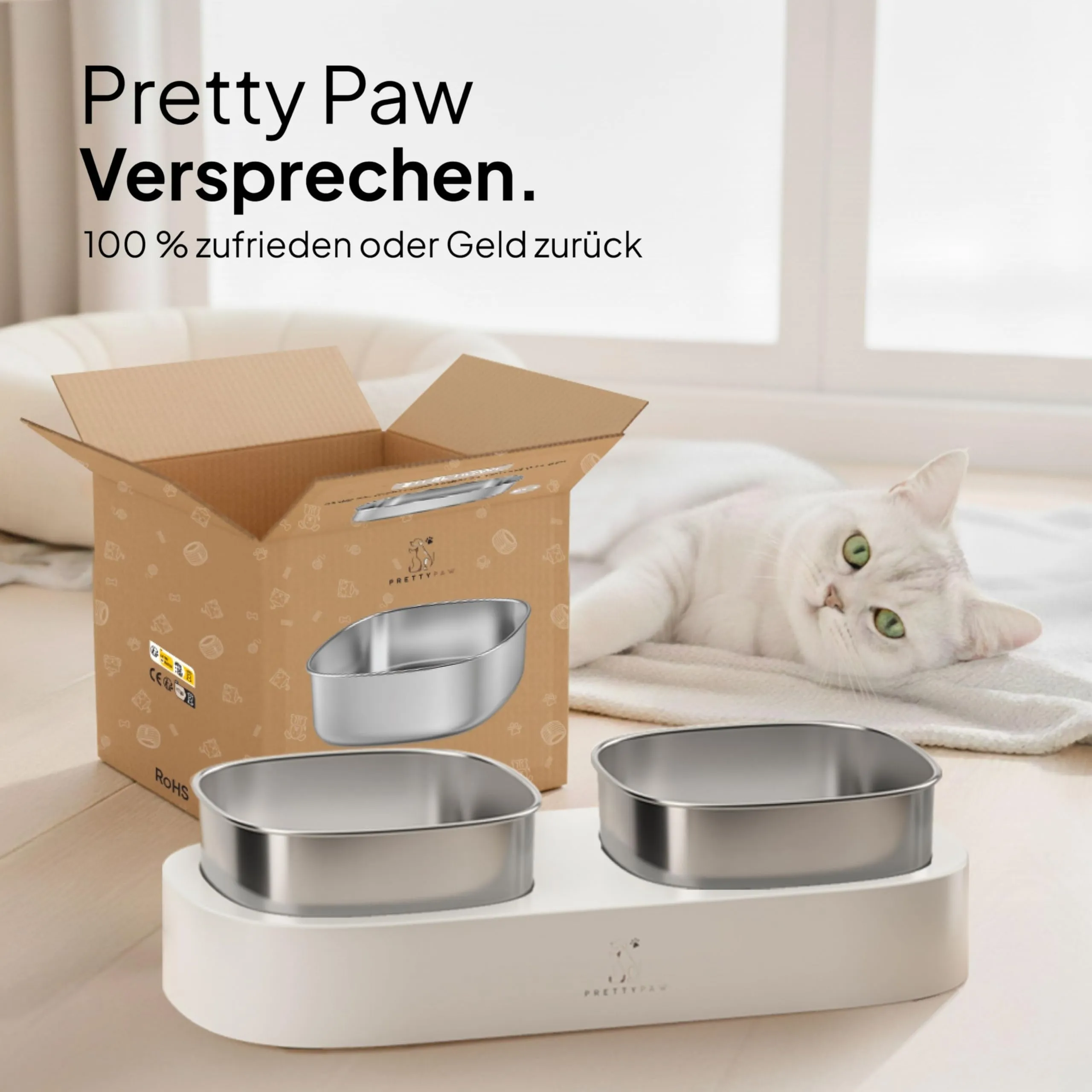 Pretty Paw Ciotole per Gatti Rialzate in Acciaio Inox, Bianco - immagine 7