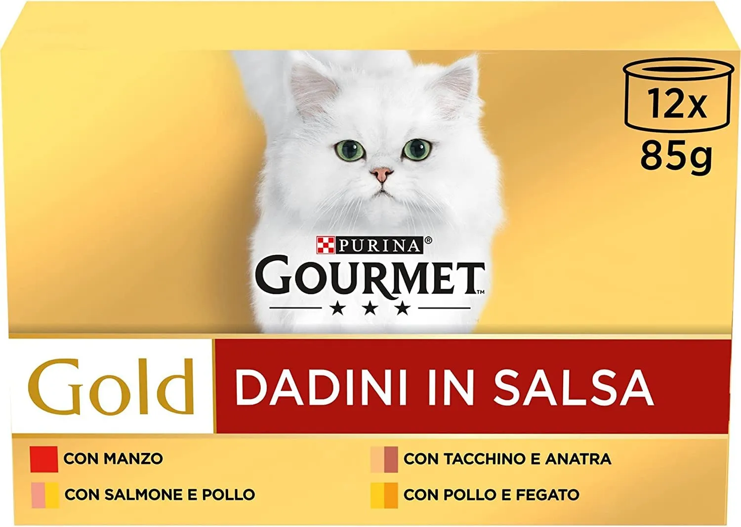 Gourmet Gold Cibo Umido per Gatti Adulti Dadini in Salsa con Verdure, Anatra, Trota, Coniglio e Vitello, 96 Lattine da 85g - immagine 1