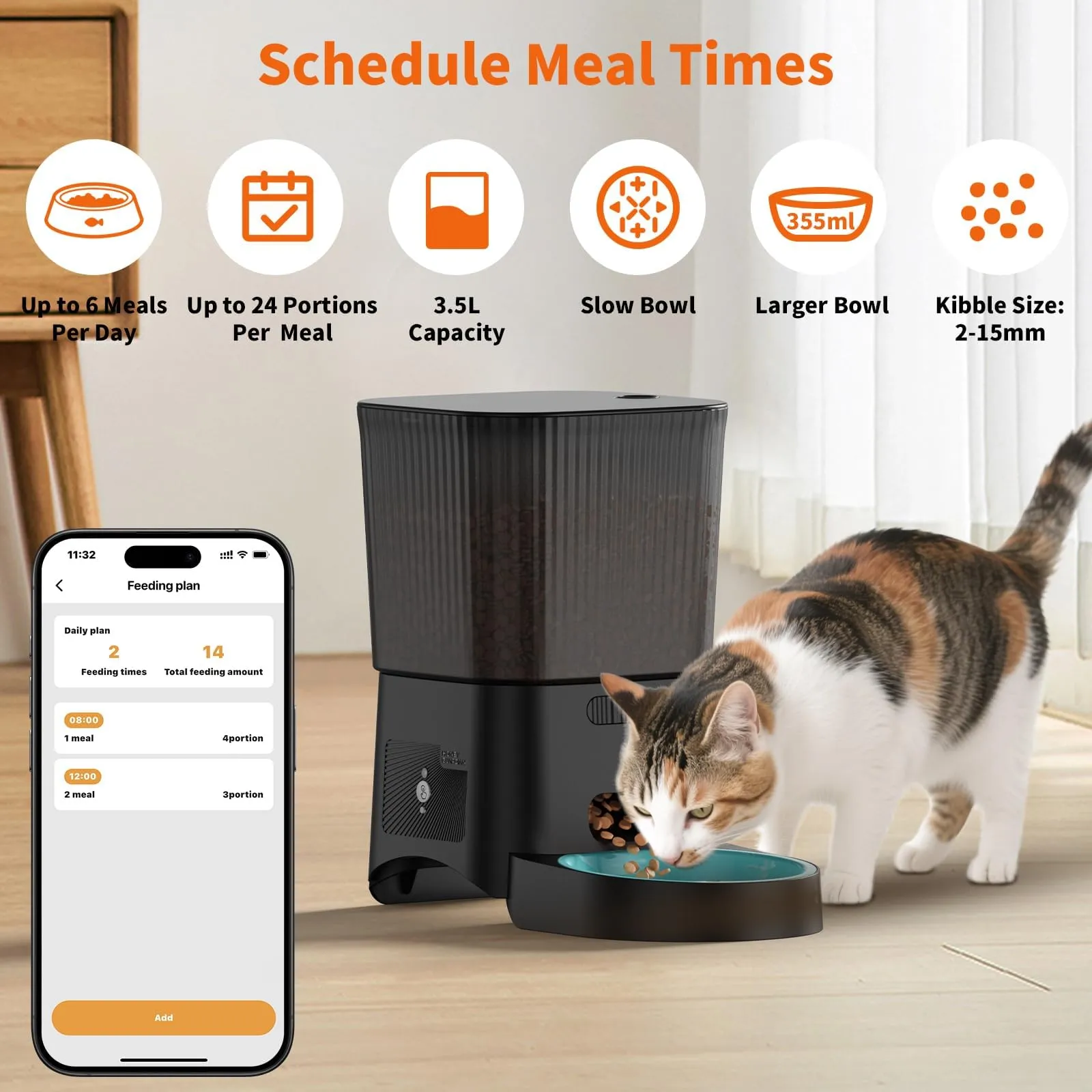 HoneyGuaridan Distributore Automatico Cibo Gatti WiFi 2.4G/5G con 2 Ciotole, 3.5L - immagine 2