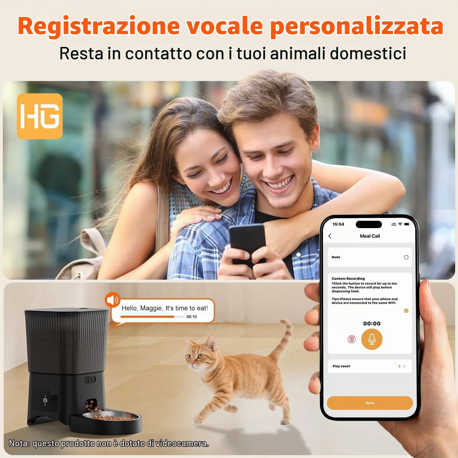 HoneyGuaridan Distributore Automatico Cibo Gatti WiFi 2.4G/5G con 2 Ciotole, 3.5L - immagine 3