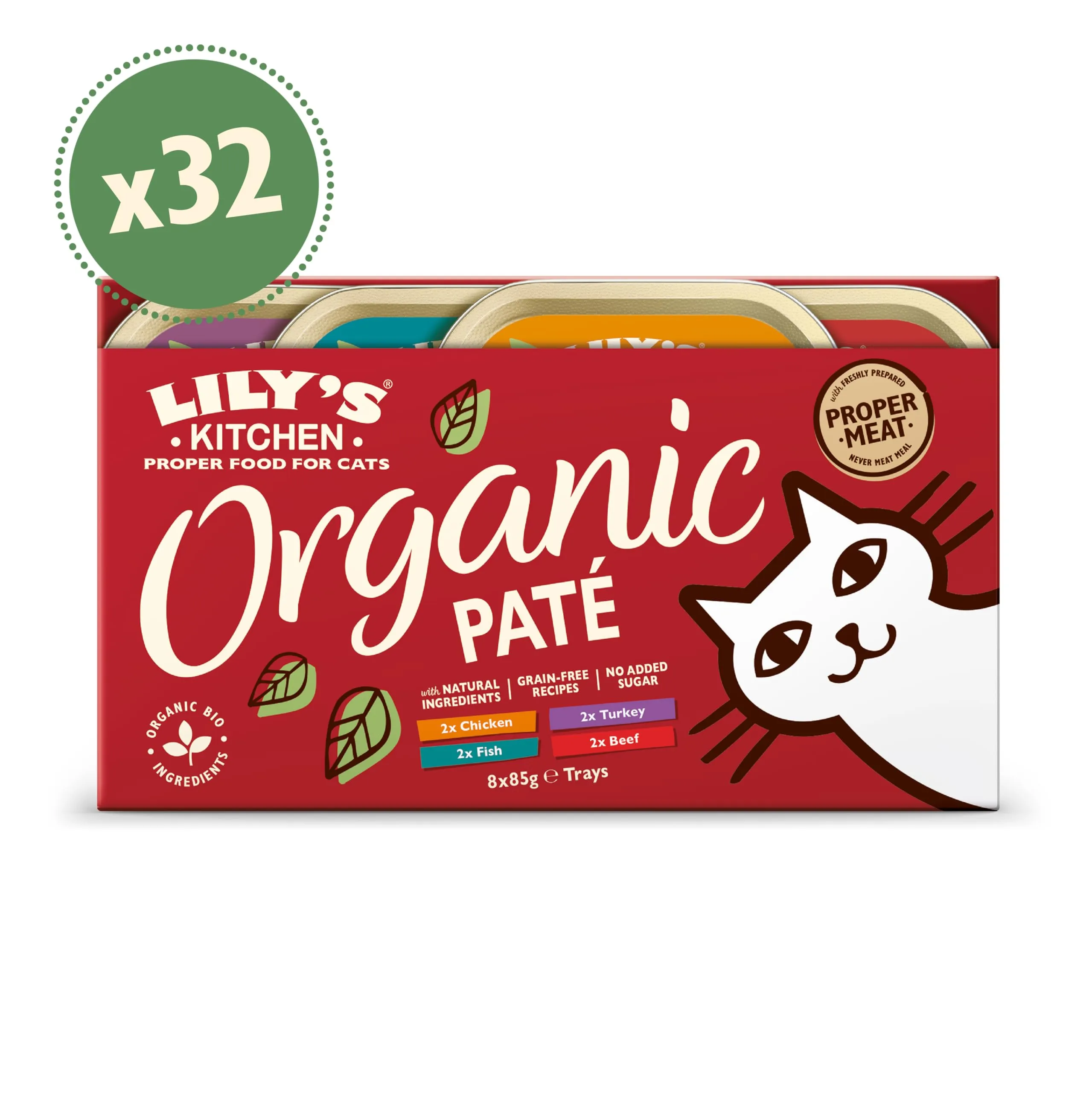 Lily's Kitchen Cibo umido per gatti adulti, Paté biologico senza cereali, 4 confezioni x 8 vaschette x 85g - immagine 4