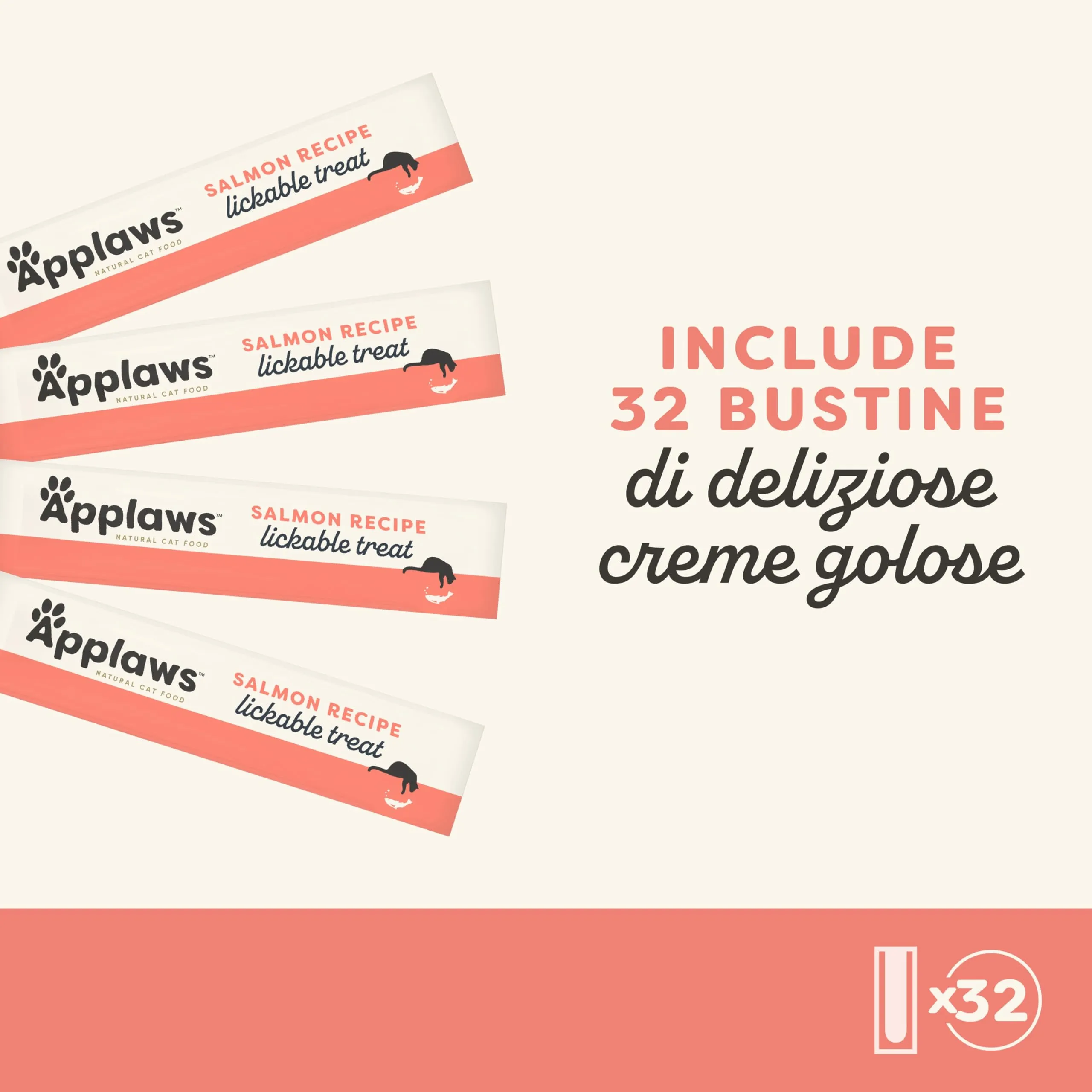 Applaws Snack Cremoso Lickable senza cereali al salmone per gatti e gattini, 32 x 15g - immagine 2