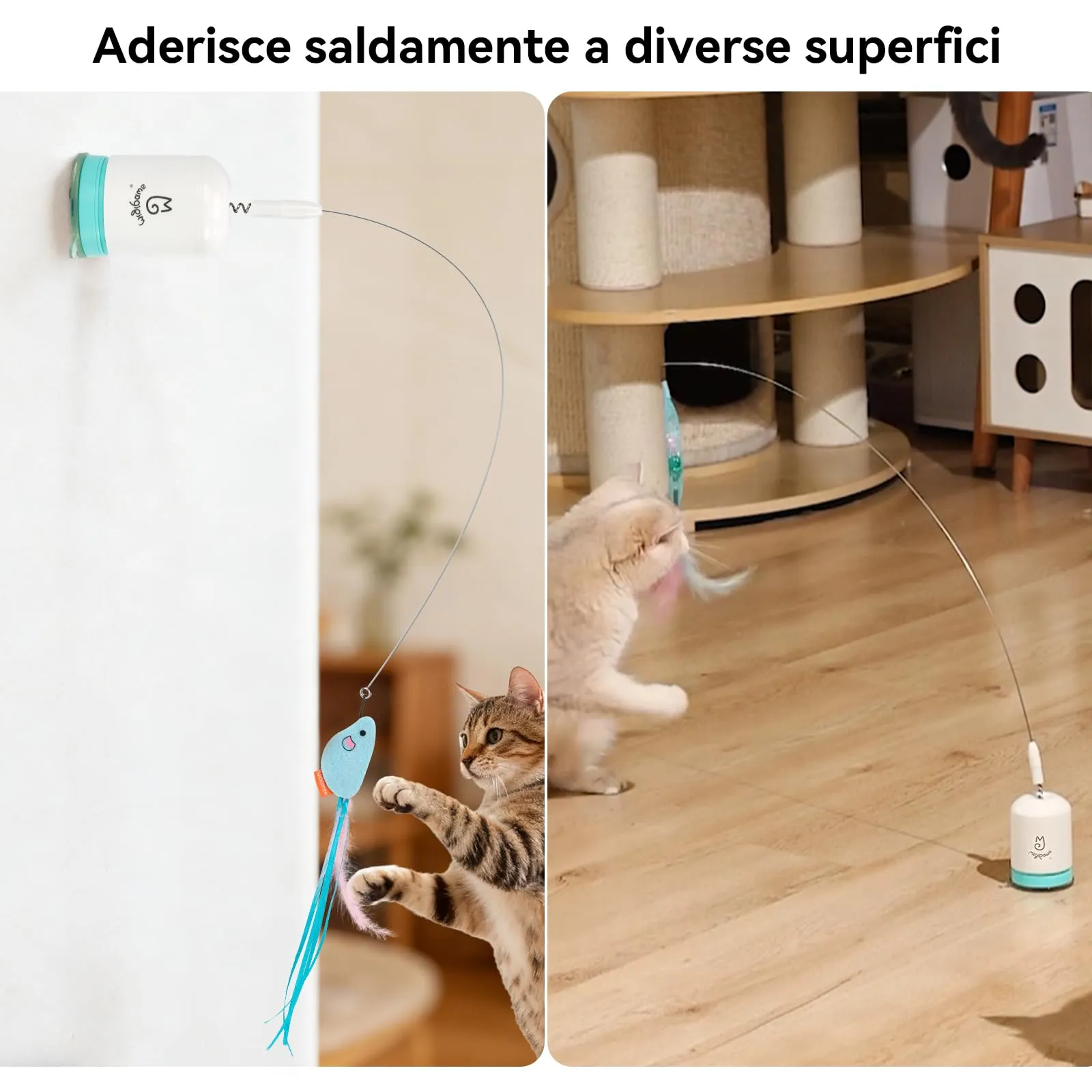 Migipaws Giocattolo Interattivo per Gatti, Filo Flessibile 70 cm, Ventosa Nano Gel, Timer Automatico, Ricaricabile - immagine 3