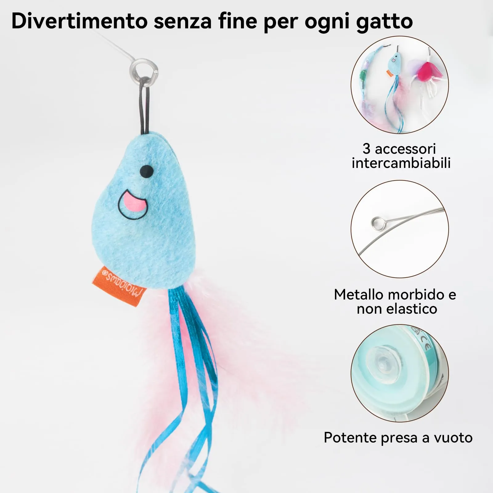 Migipaws Giocattolo Interattivo per Gatti, Filo Flessibile 70 cm, Ventosa Nano Gel, Timer Automatico, Ricaricabile - immagine 4