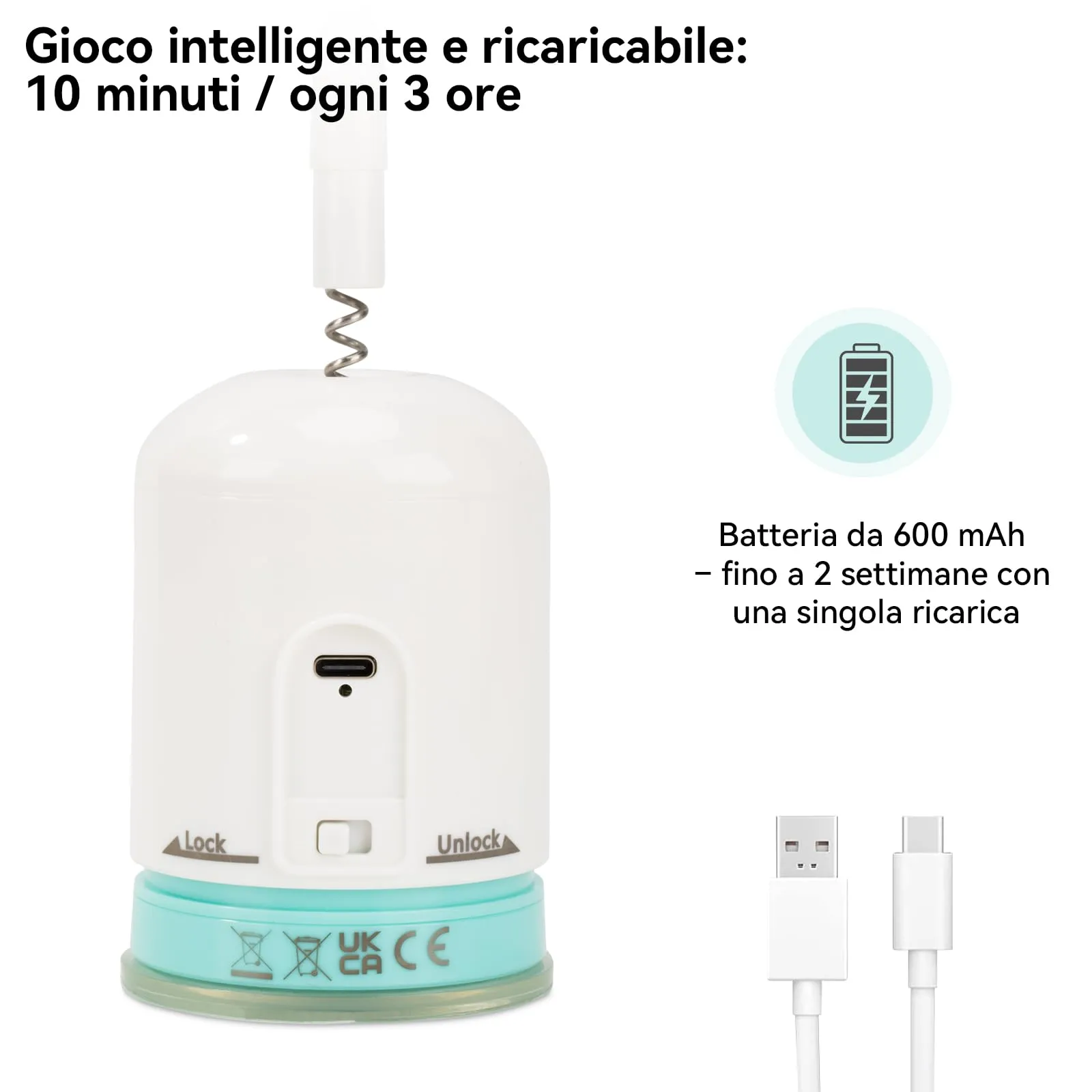 Migipaws Giocattolo Interattivo per Gatti, Filo Flessibile 70 cm, Ventosa Nano Gel, Timer Automatico, Ricaricabile - immagine 6
