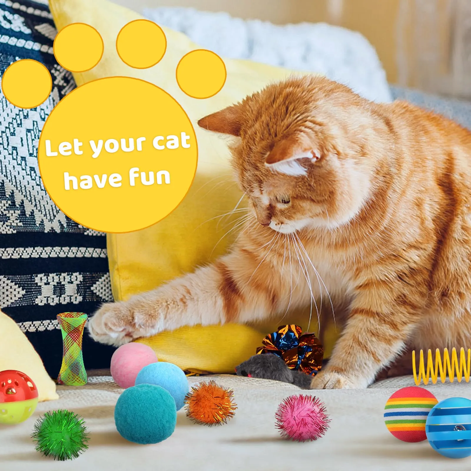 QUOZUO 60 Pezzi Giocattoli per Gatti con Palline a Spirale, Palle Scintillanti, Topi e Molle - immagine 4