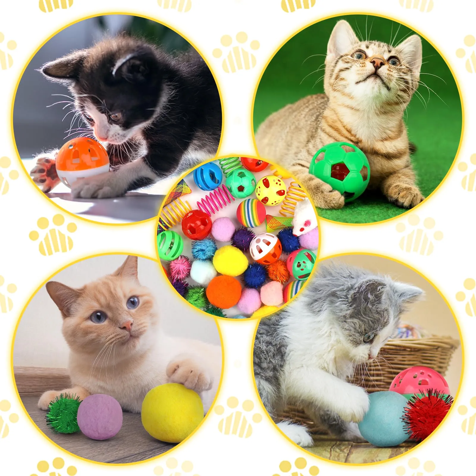 QUOZUO 60 Pezzi Giocattoli per Gatti con Palline a Spirale, Palle Scintillanti, Topi e Molle - immagine 5