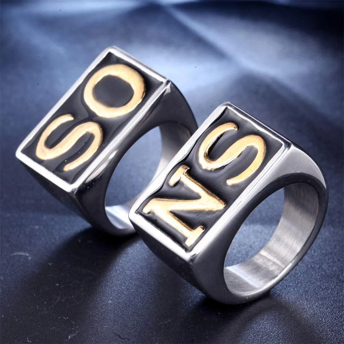 HIJONES Anello Biker Uomo in Acciaio Inossidabile Vintage Oro e Argento Taglia 25 - immagine 3