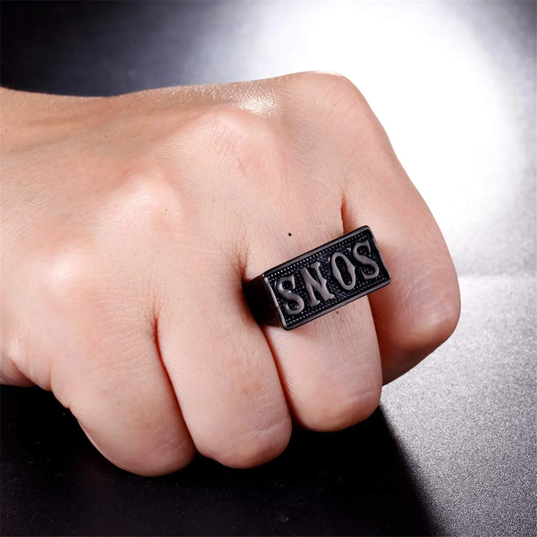 HIJONES Anello Biker Figli in Acciaio Inossidabile Vintage Punk Nero Taglia 30 - immagine 2