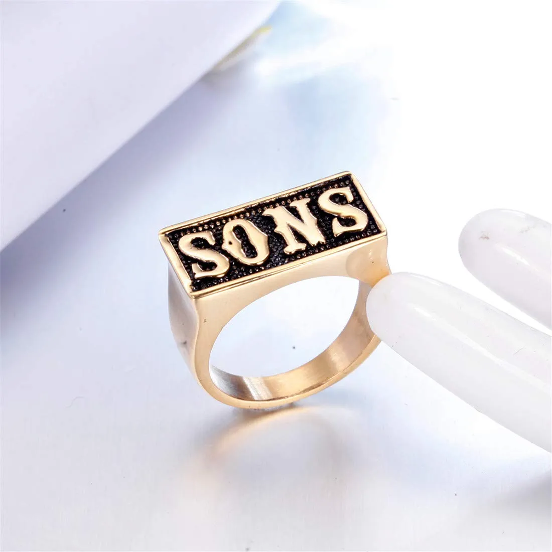 HIJONES Anello Biker Uomo in Acciaio Inossidabile Vintage Punk Oro Nero Taglia 31 - immagine 3