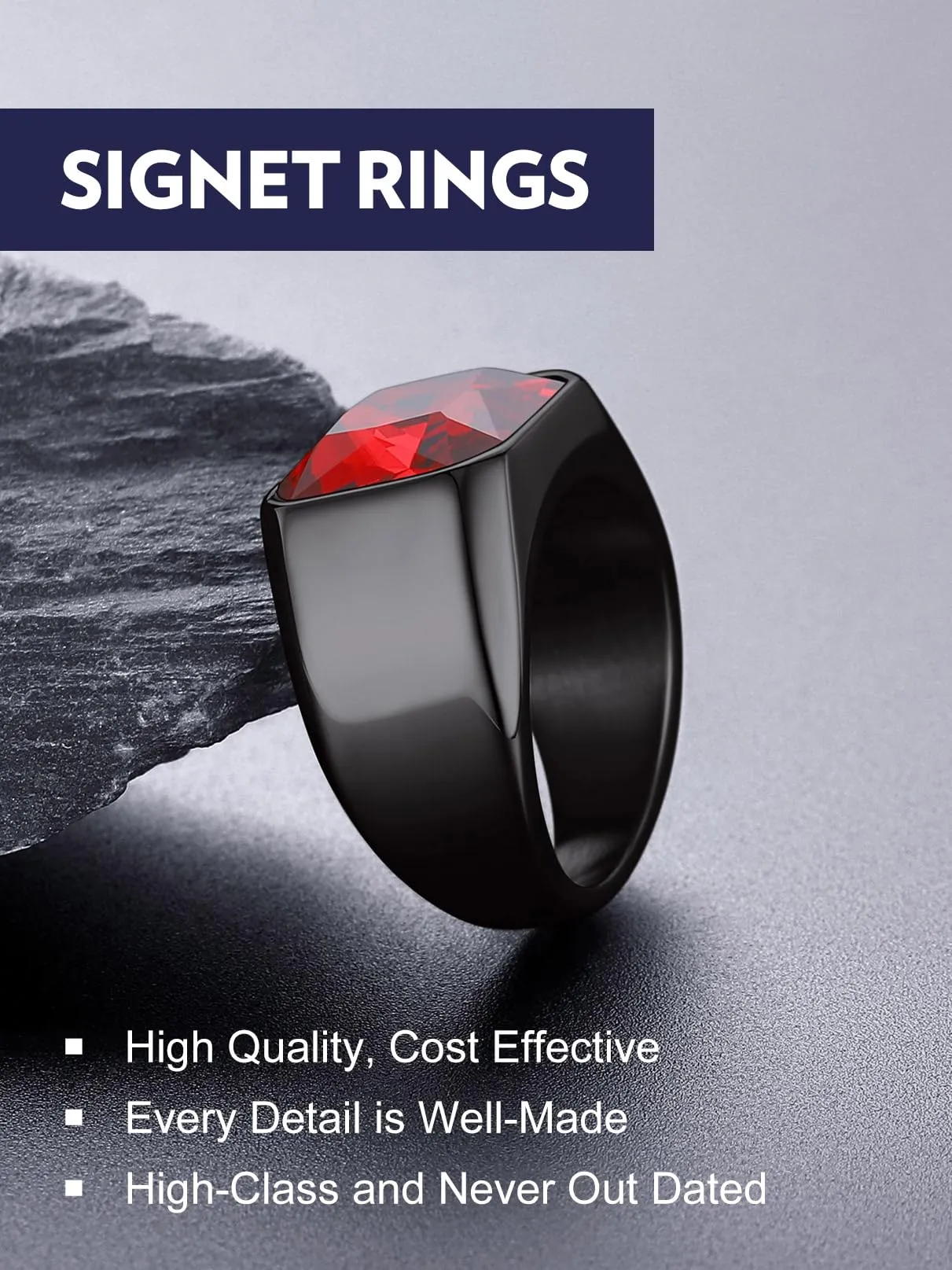 Bandmax Anello in Acciaio Inossidabile Nero con Pietra Rubino, Misura 22.25 (Circonferenza 62.1mm) - immagine 4