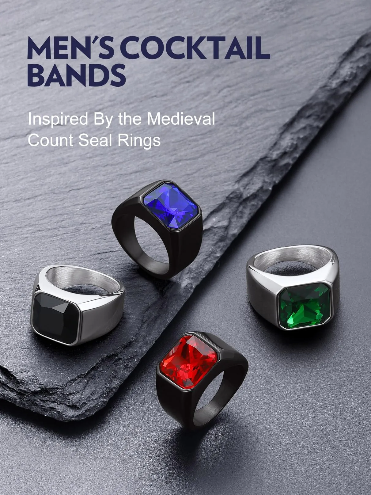 Bandmax Anello in Acciaio Inossidabile Nero con Pietra Rubino, Misura 22.25 (Circonferenza 62.1mm) - immagine 7