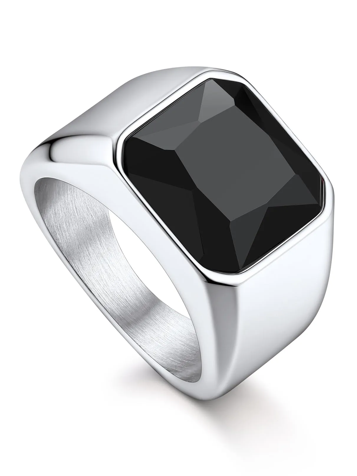 Bandmax Anello in Acciaio Inossidabile con Pietra Onice Nero, Misura 22.25 (Circonferenza 62.1mm) - immagine 1