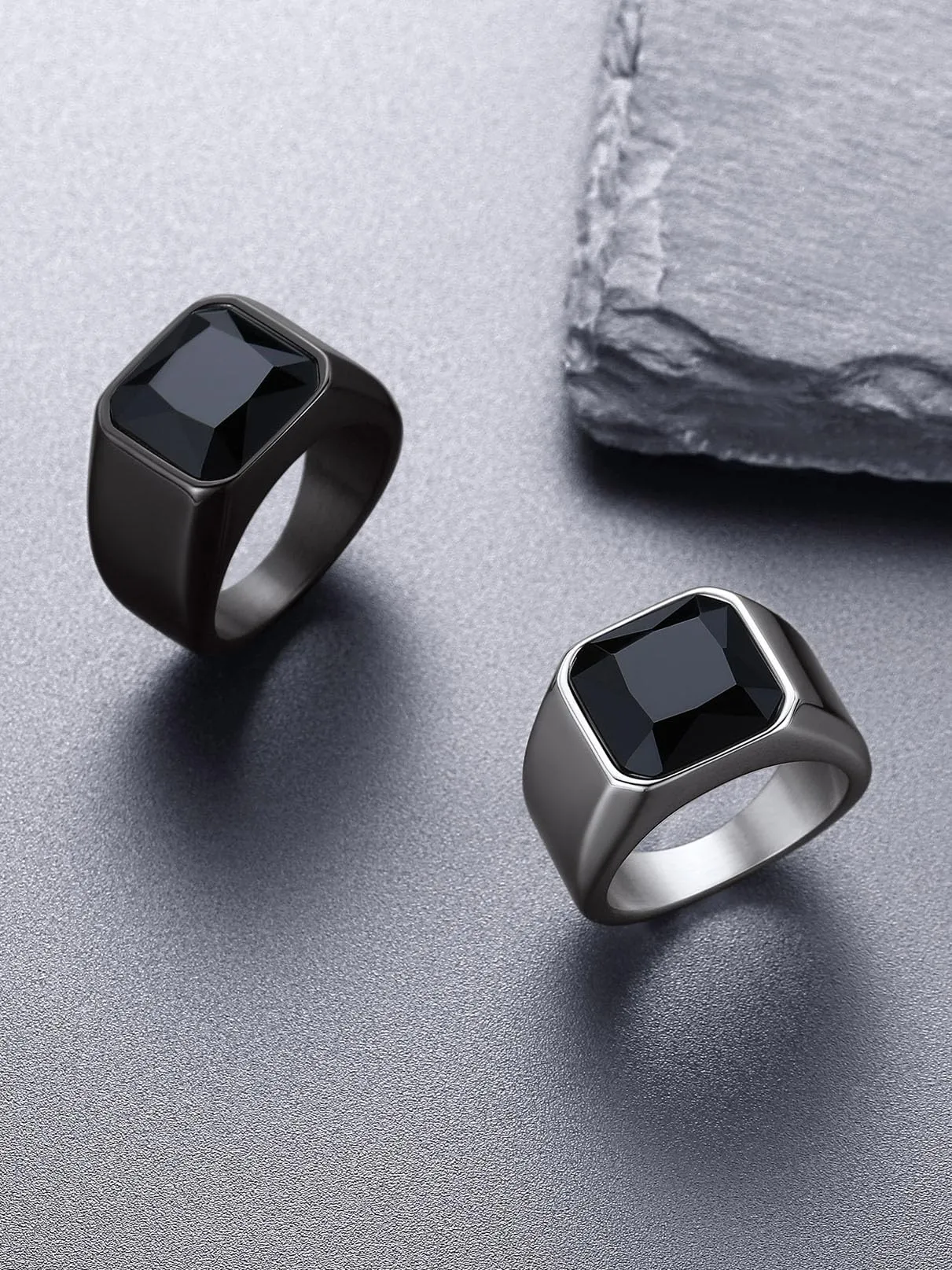 Bandmax Anello in Acciaio Inossidabile con Pietra Onice Nero, Misura 22.25 (Circonferenza 62.1mm) - immagine 8