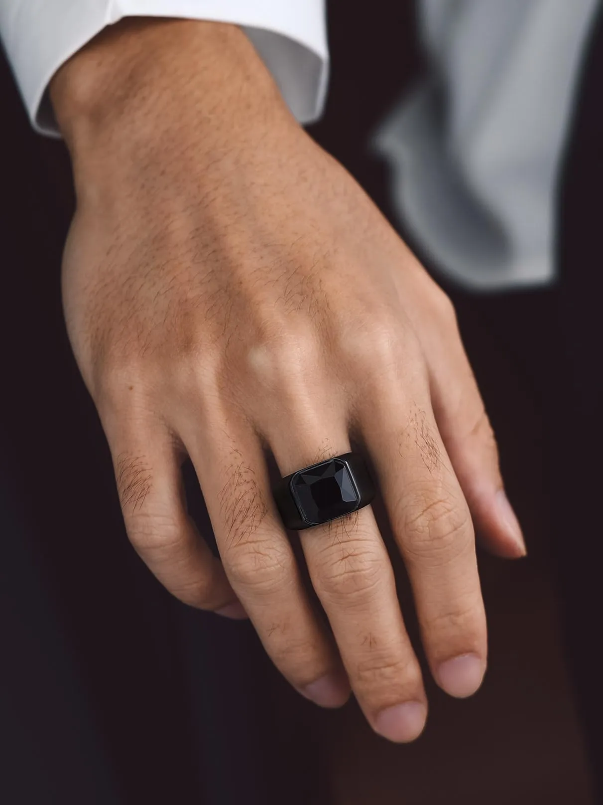 Bandmax Anello in Acciaio Inossidabile con Pietra Onice Nero, Misura 17 (Circonferenza 57mm) - immagine 7