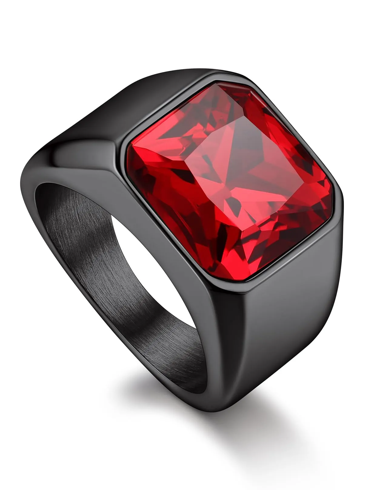Bandmax Anello in Acciaio Inossidabile Nero con Pietra Rubino, Misura 17 Circonferenza 57mm - immagine 1