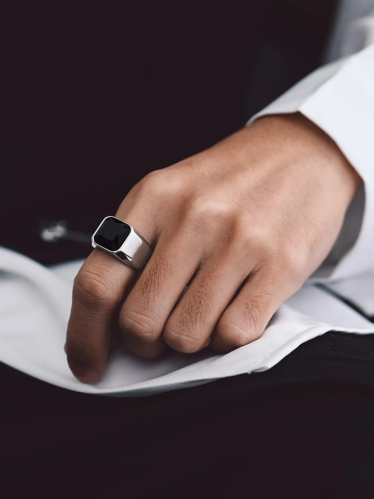Bandmax Anello in Acciaio Inossidabile con Pietra Onice Nero, Misura 32.5 (Circonferenza 72.3mm) - immagine 6
