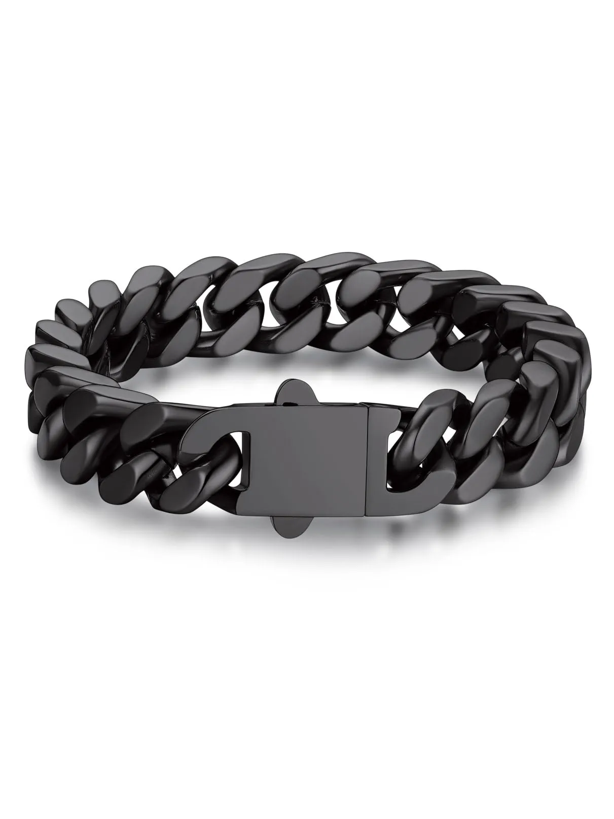 Bandmax Bracciale a Catena Cubana in Acciaio Inossidabile Placcato Nero, 12mm x 21cm - immagine 1