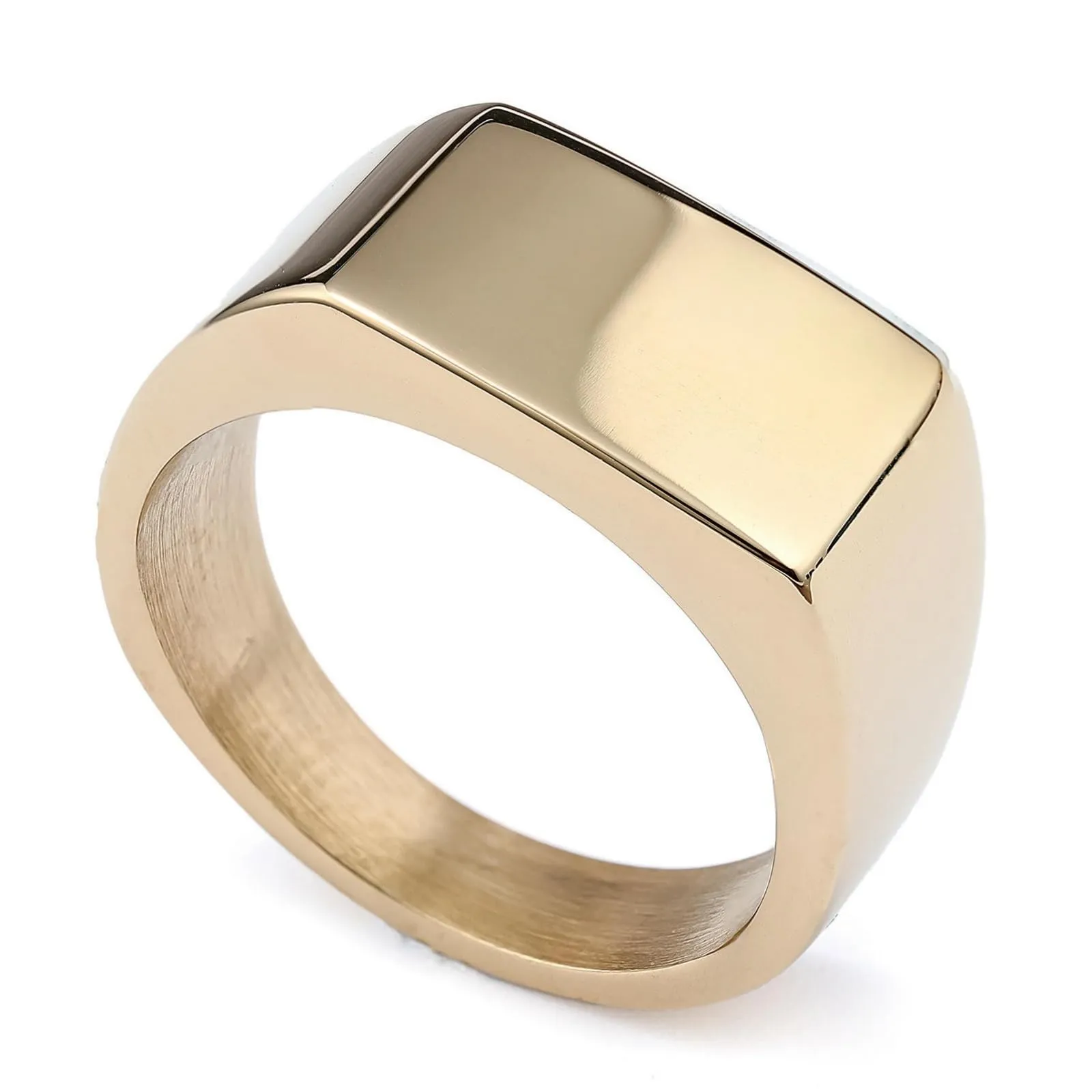 Sumpgle Anello Rettangolare in Acciaio Inossidabile e Titanio Color Oro - immagine 1