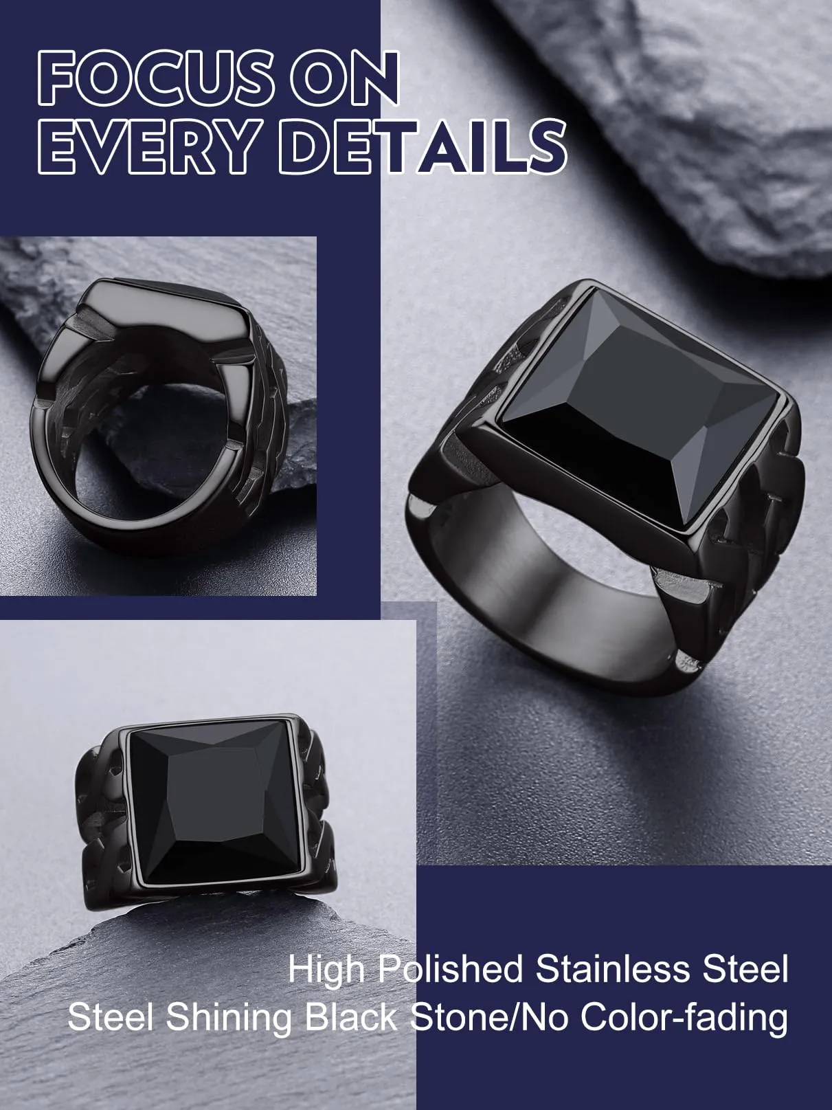 Bandmax Anello Uomo in Acciaio Inossidabile con Topazio Blu e Nodo Celtico Triquetra, Misura 22.25 Circonferenza 62.1mm - immagine 7